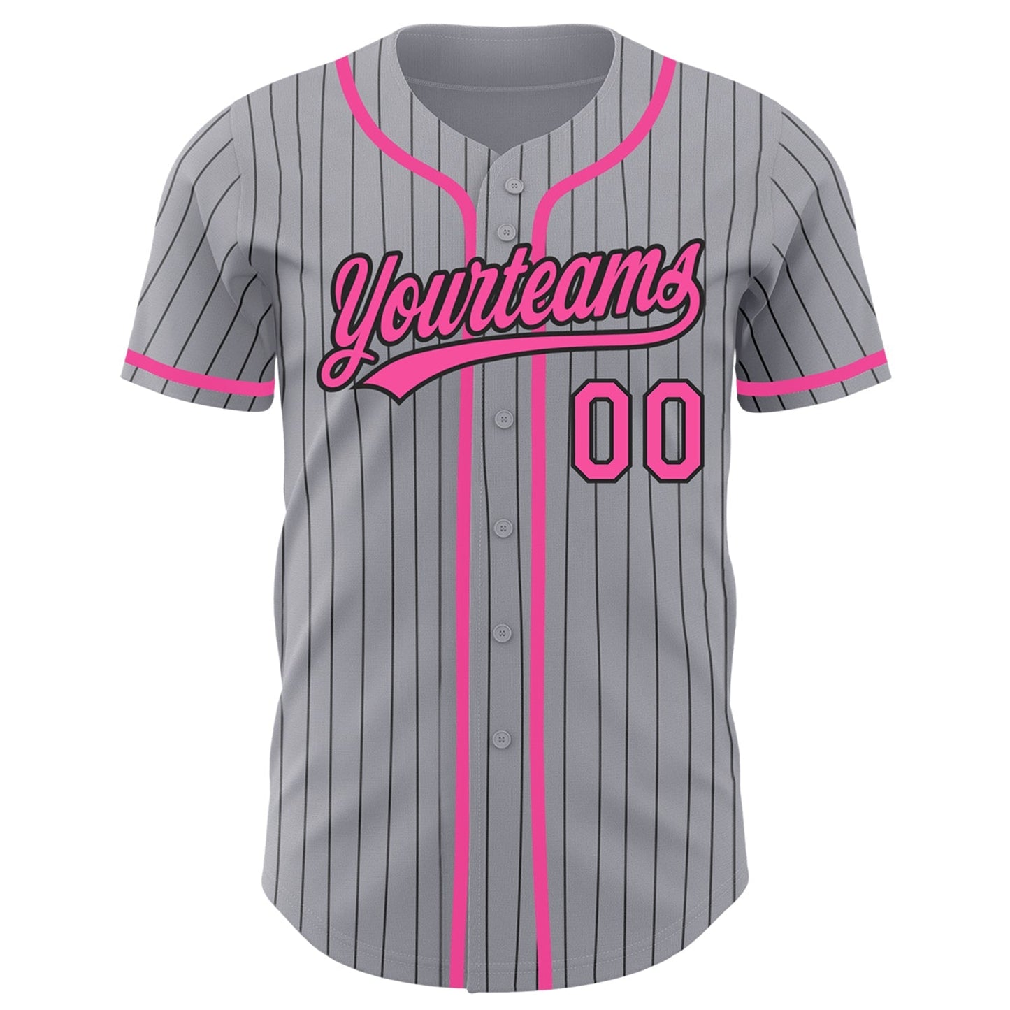 Custom Gray Black Pinstripe Pink Authentic Baseball Jersey baseball jersey product view 2