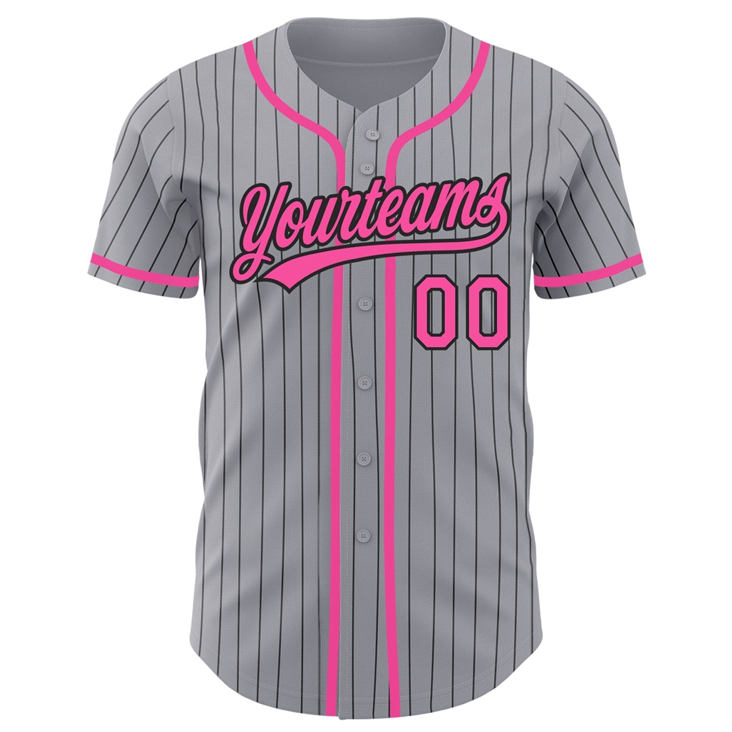 Custom Gray Black Pinstripe Pink Authentic Baseball Jersey baseball jersey product view 2