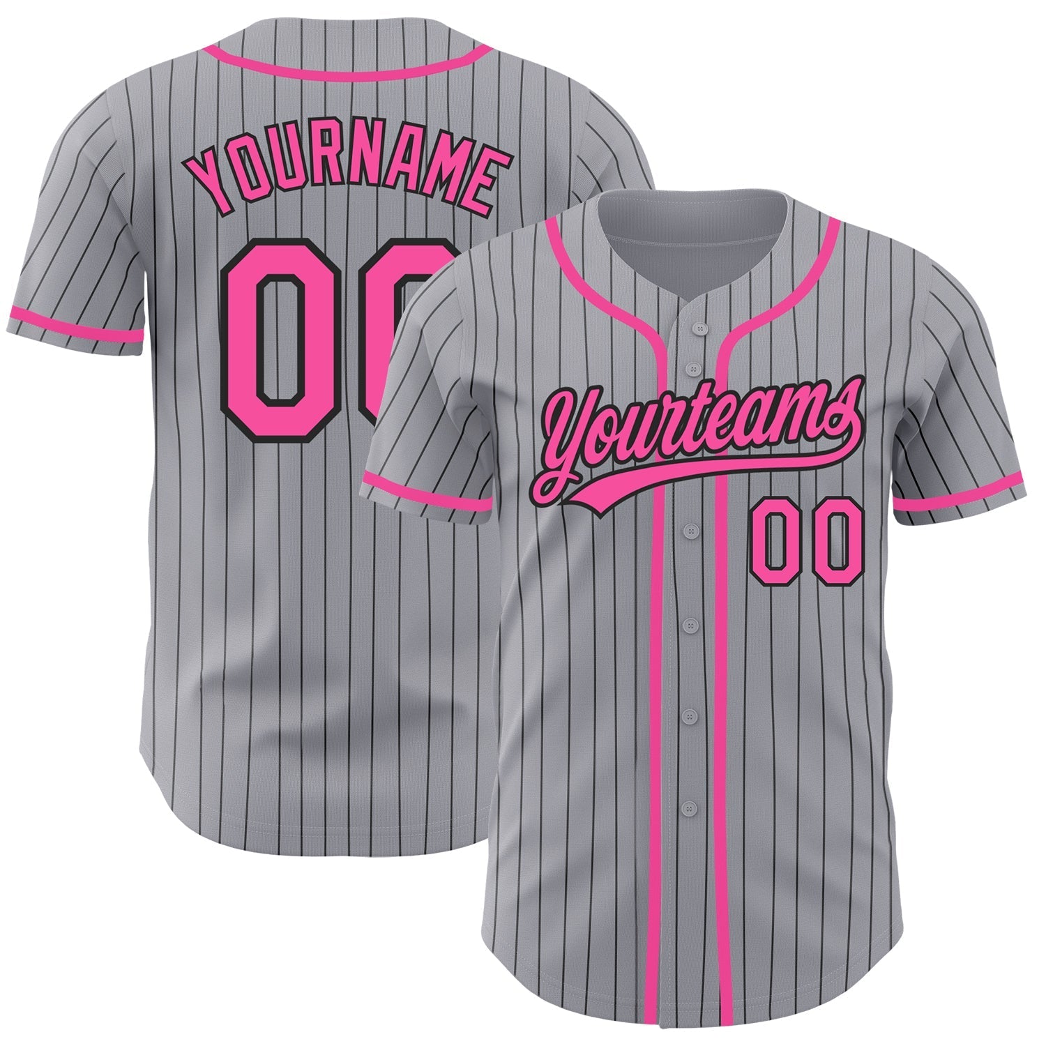 Custom Gray Black Pinstripe Pink Authentic Baseball Jersey baseball jersey product view 1