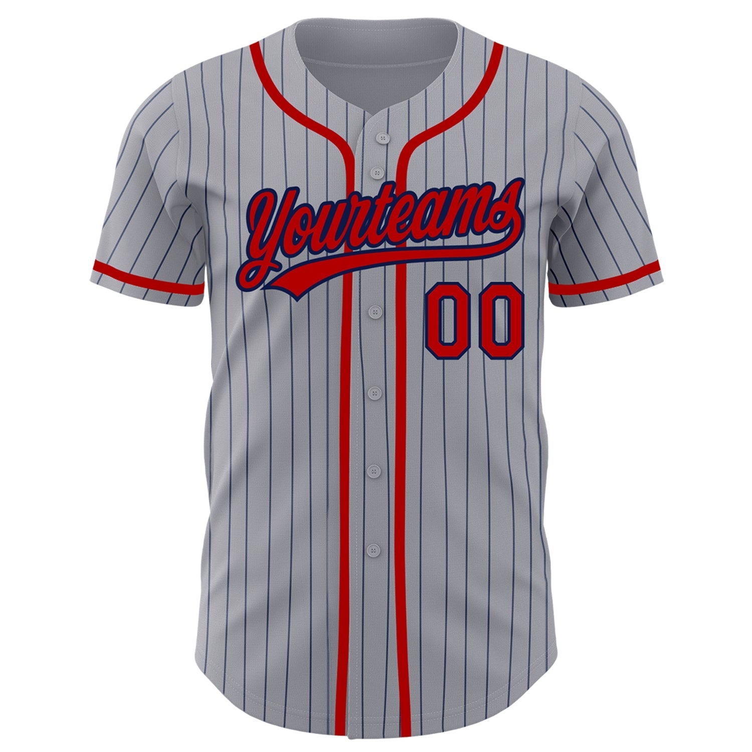 Custom Gray Navy Pinstripe Red Authentic Baseball Jersey baseball jersey product view 2