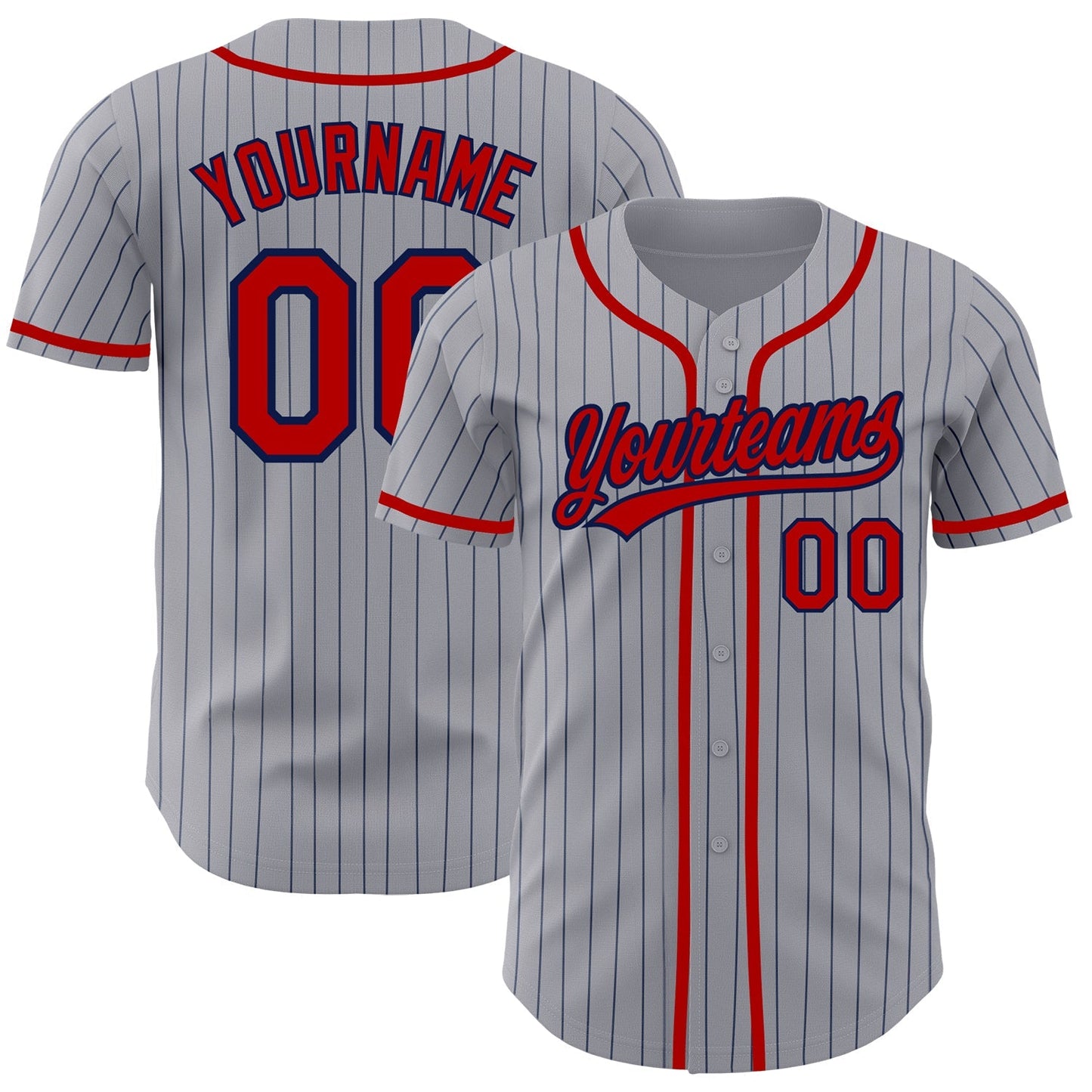 Custom Gray Navy Pinstripe Red Authentic Baseball Jersey baseball jersey product view 1