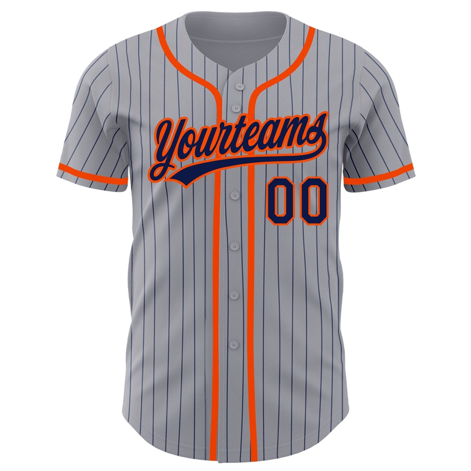 Custom Gray Navy Pinstripe Orange Authentic Baseball Jersey baseball jersey product view 2