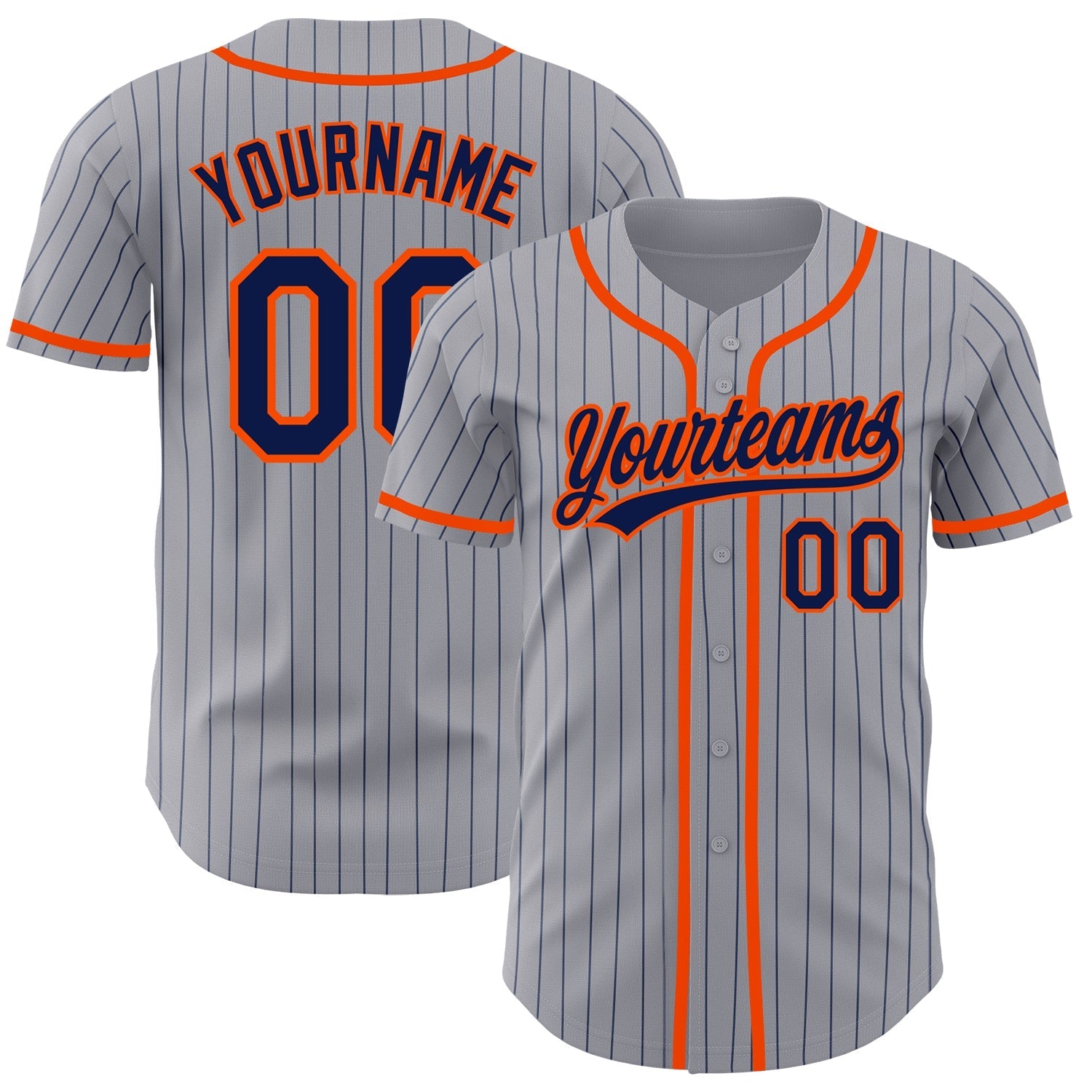 Custom Gray Navy Pinstripe Orange Authentic Baseball Jersey baseball jersey product view 1