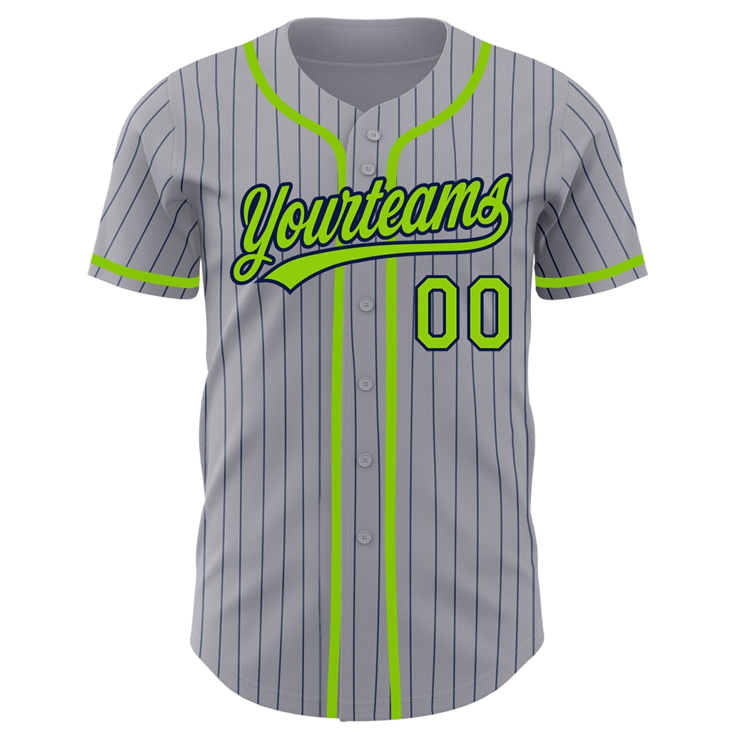 Custom Gray Navy Pinstripe Neon Green Authentic Baseball Jersey baseball jersey product view 3