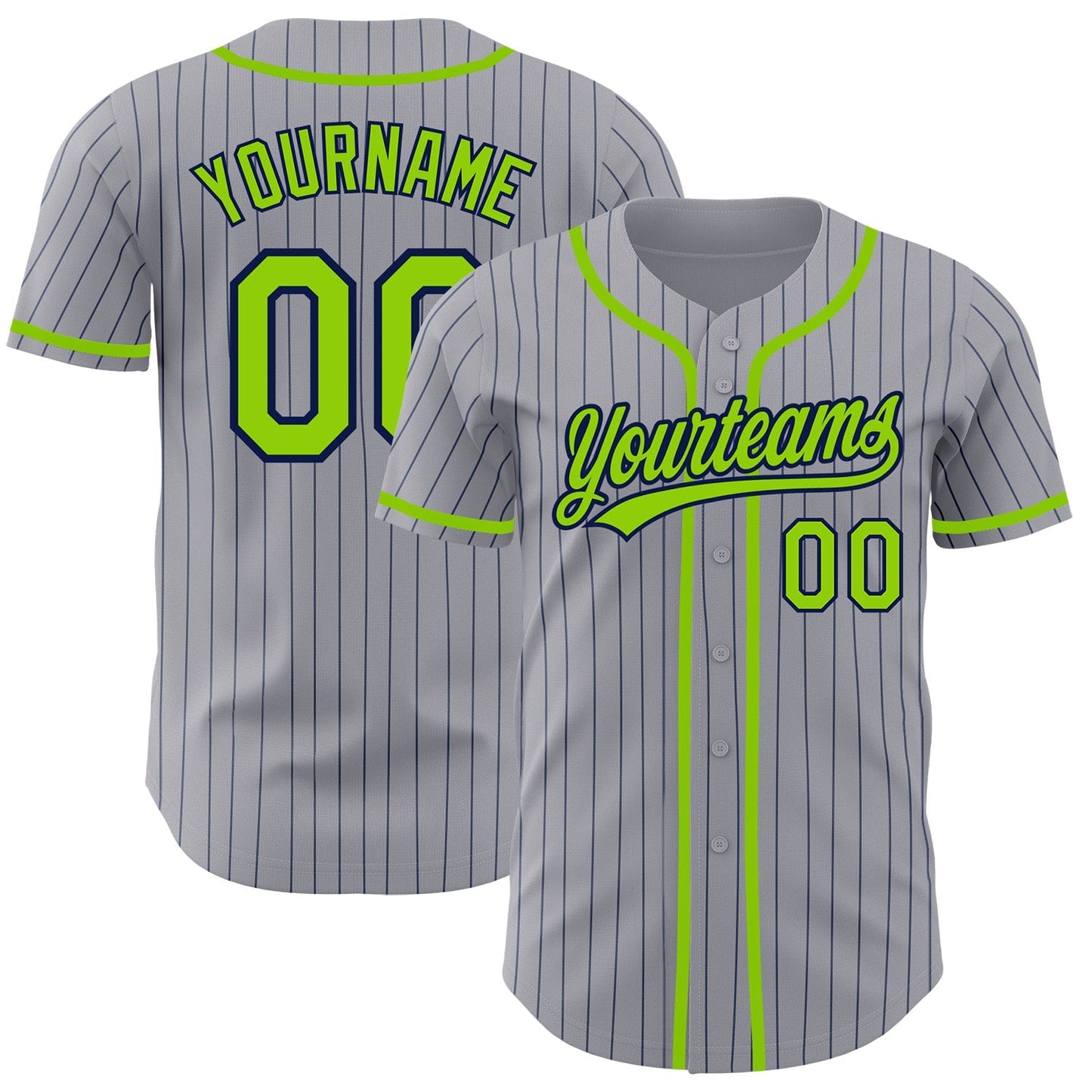 Custom Gray Navy Pinstripe Neon Green Authentic Baseball Jersey baseball jersey product view 1