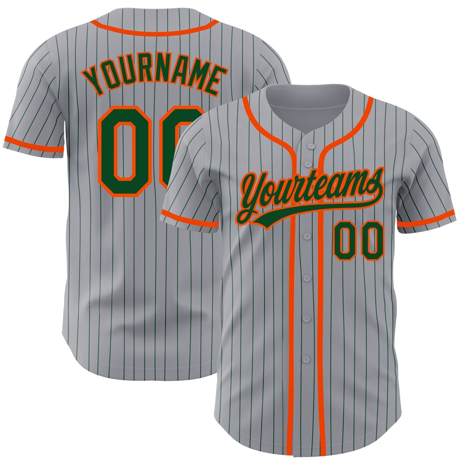 Custom Gray Green Pinstripe Orange Authentic Baseball Jersey baseball jersey product view 1