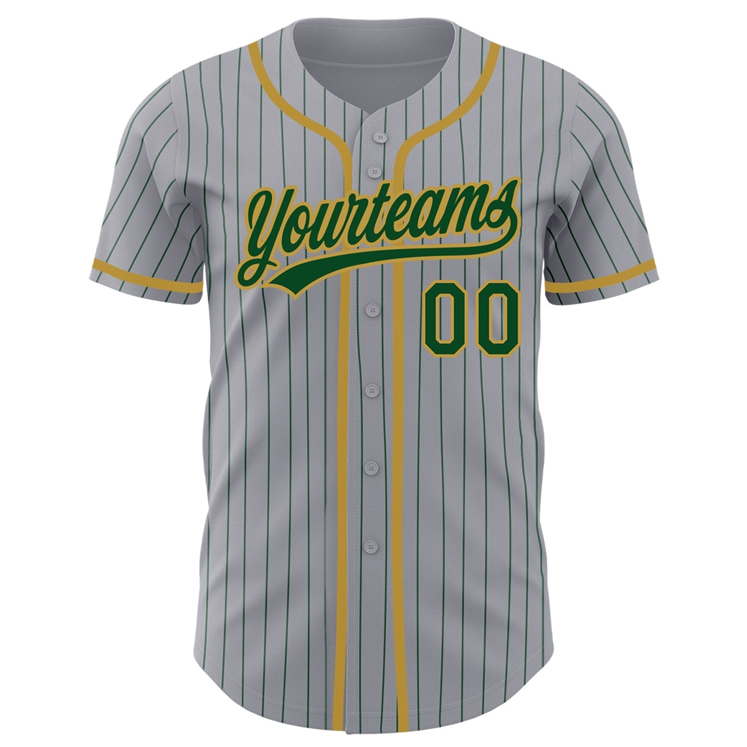 Custom Gray Green Pinstripe Old Gold Authentic Baseball Jersey baseball jersey product view 2