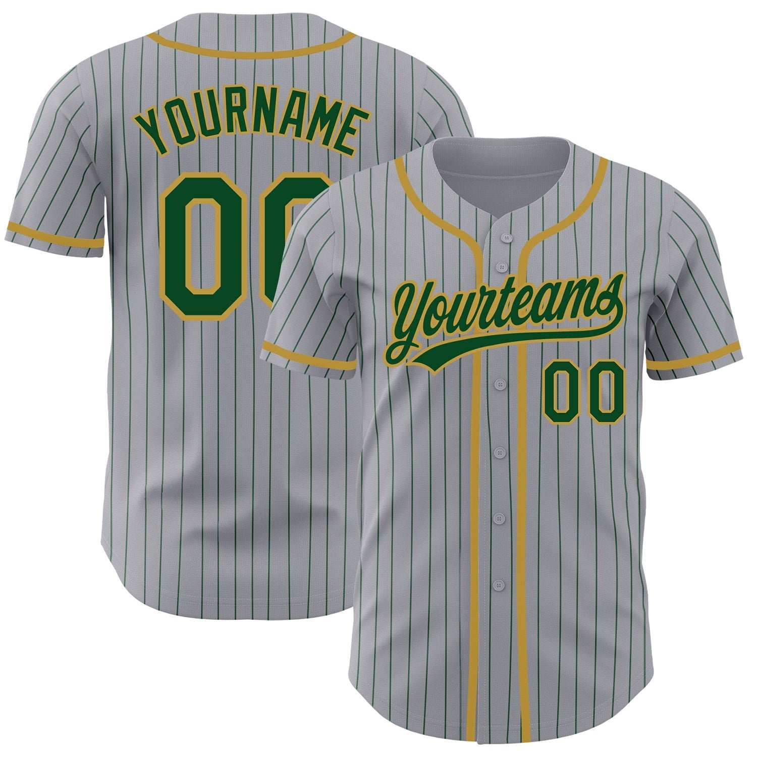 Custom Gray Green Pinstripe Old Gold Authentic Baseball Jersey baseball jersey product view 1