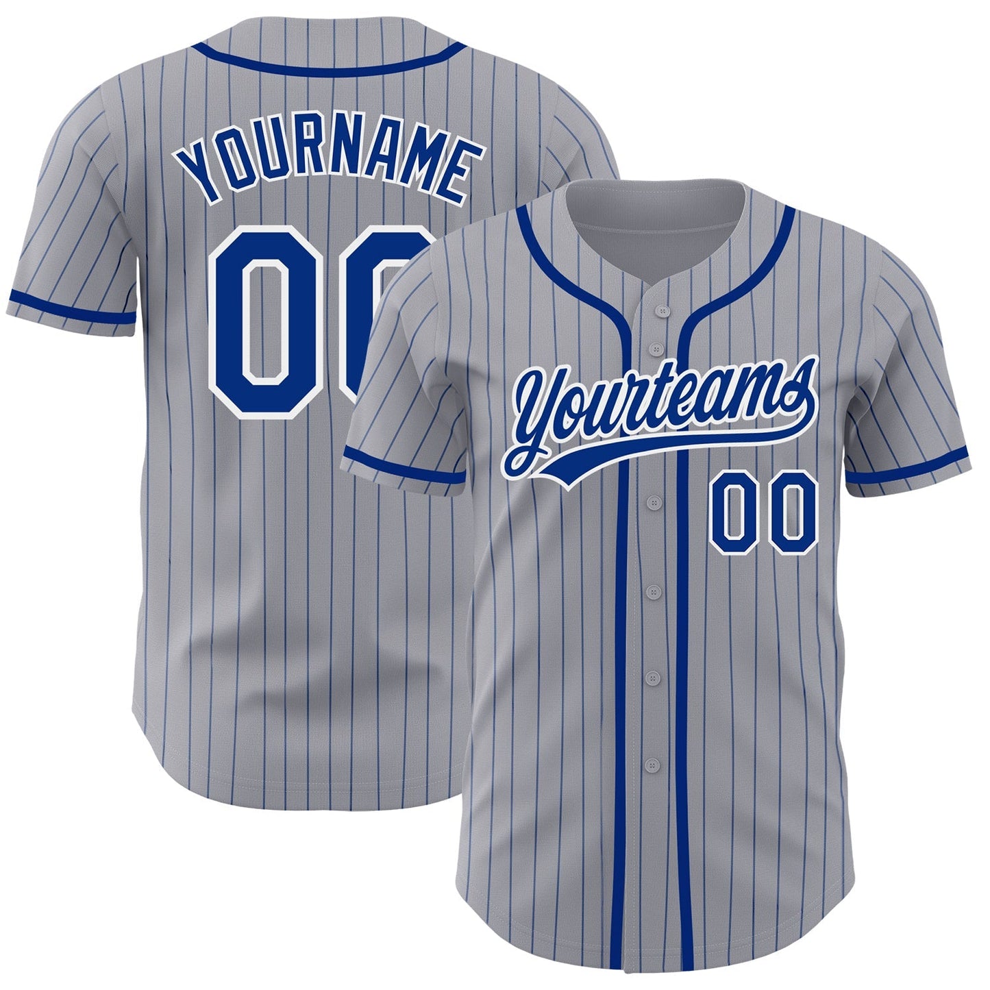 Custom Gray Royal Pinstripe White Authentic Baseball Jersey baseball jersey product view 1