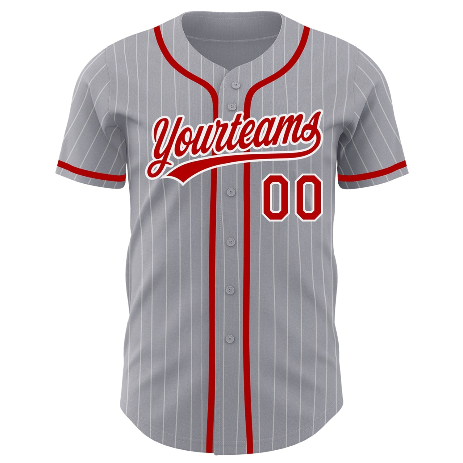 Custom Gray White Pinstripe Red Authentic Baseball Jersey baseball jersey product view 2