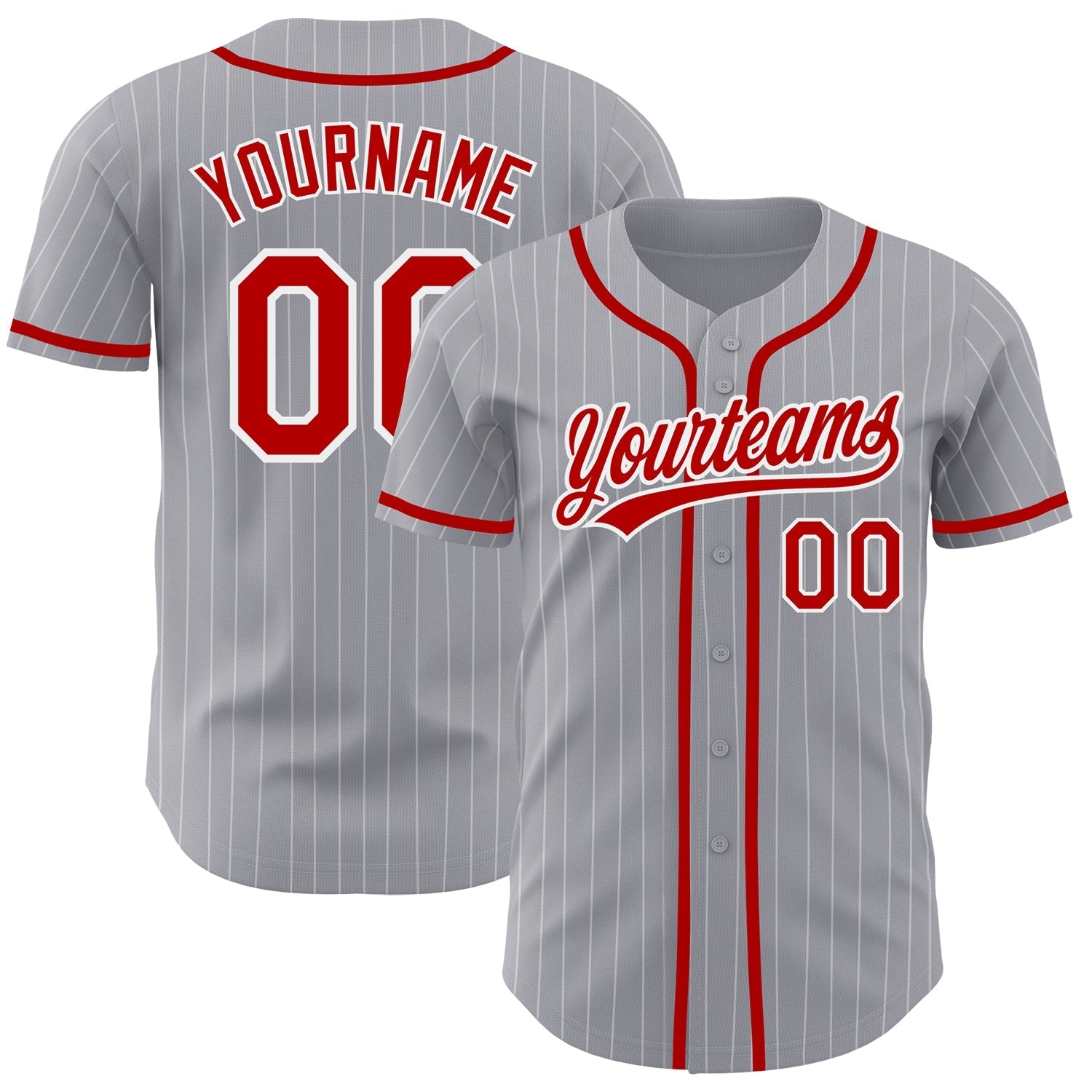 Custom Gray White Pinstripe Red Authentic Baseball Jersey baseball jersey product view 1