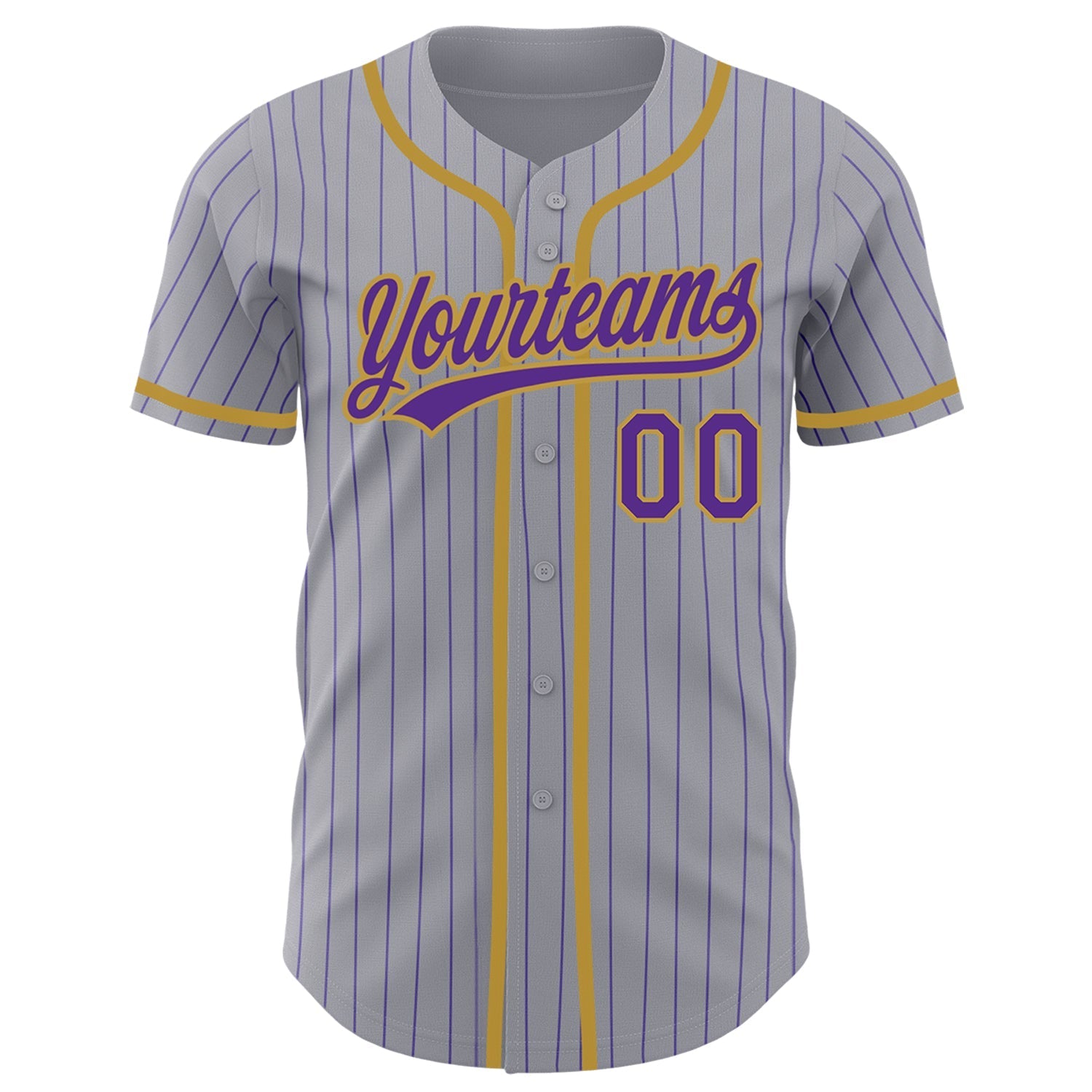 Custom Gray Purple Pinstripe Old Gold Authentic Baseball Jersey baseball jersey product view 3