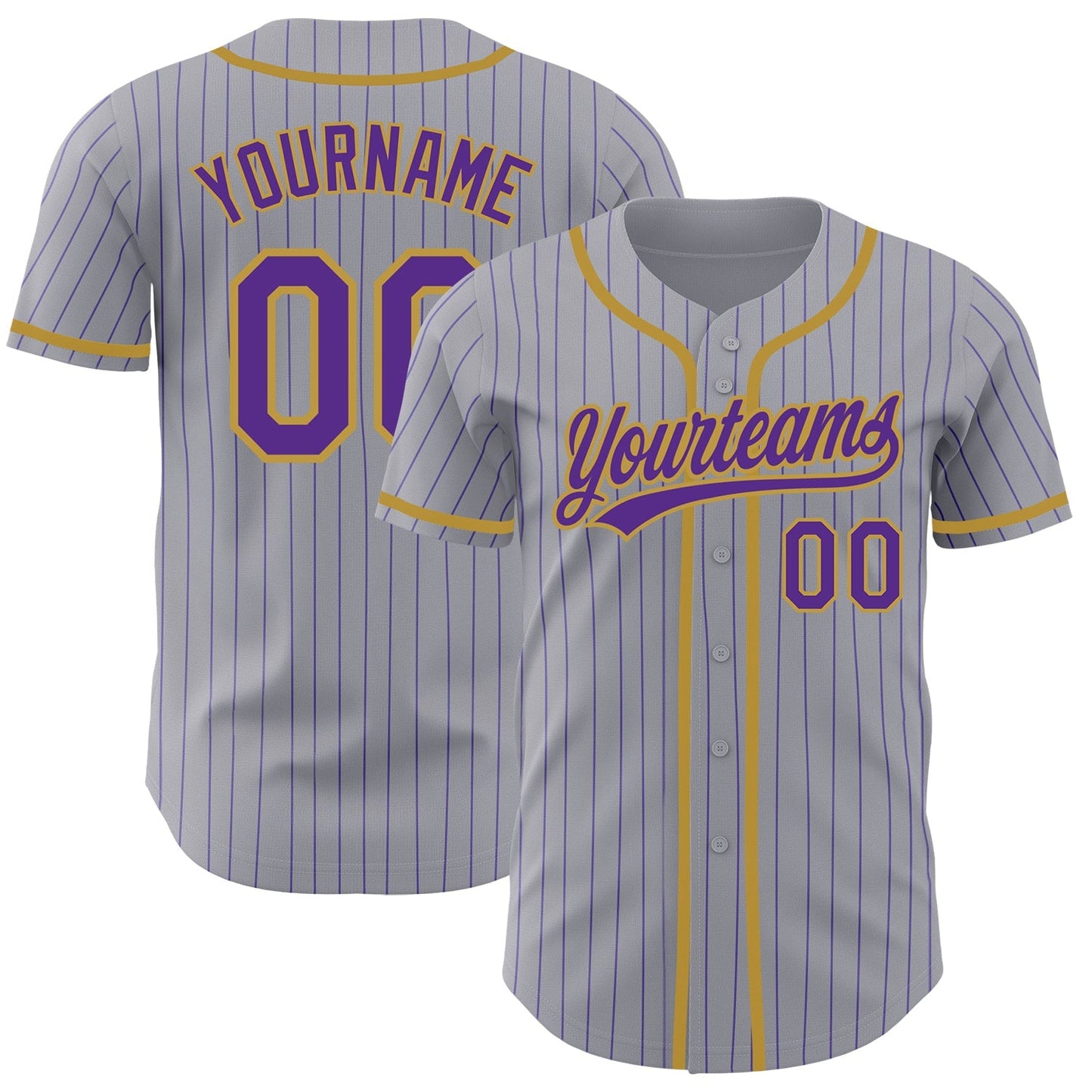 Custom Gray Purple Pinstripe Old Gold Authentic Baseball Jersey baseball jersey product view 1