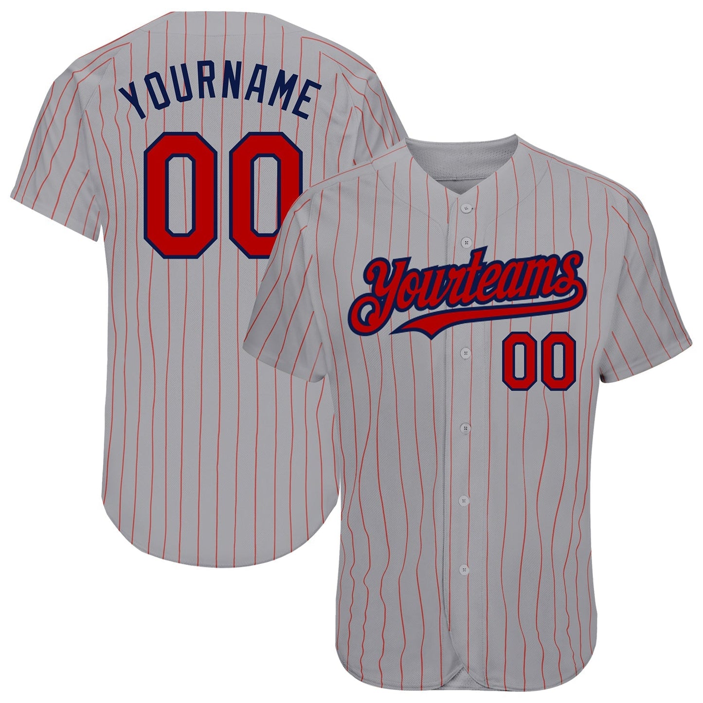 Custom Gray Red Pinstripe Navy Authentic Baseball Jersey baseball jersey product view 1
