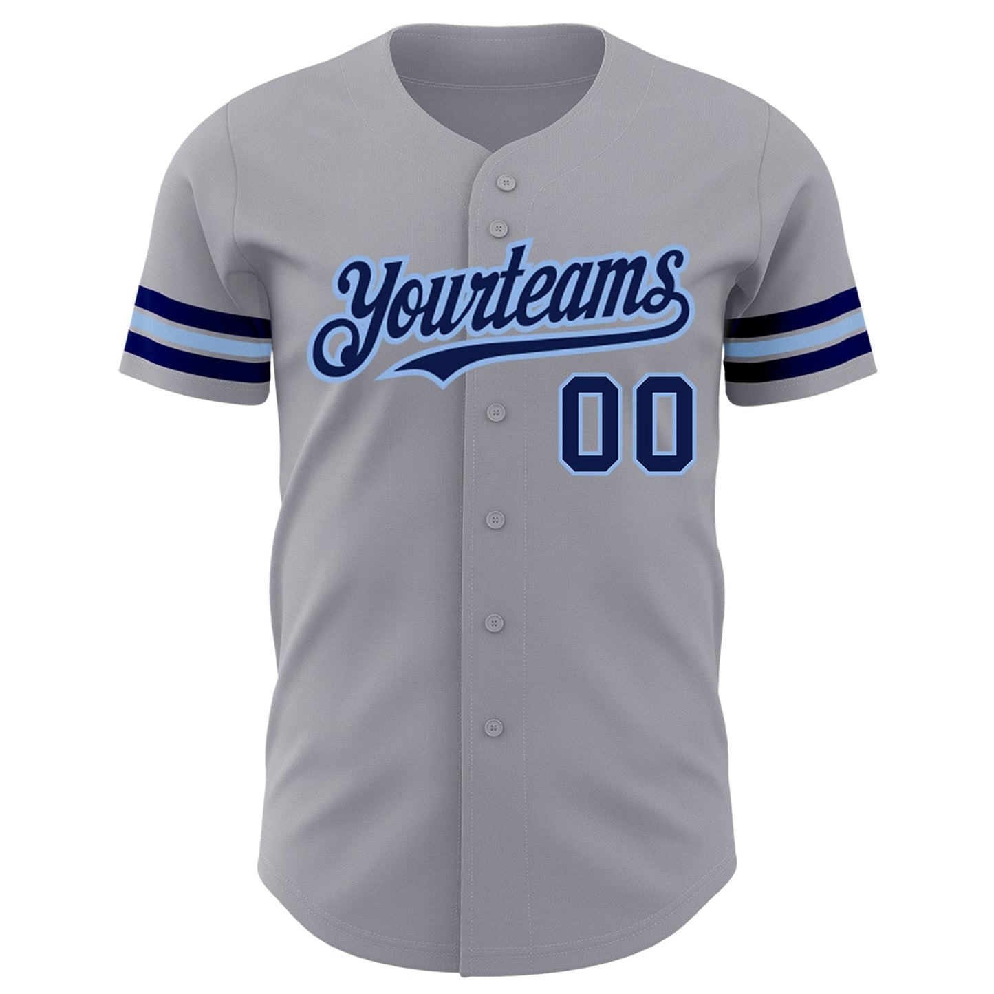 Custom Gray Navy-Light Blue Authentic Baseball Jersey baseball jersey product view 2
