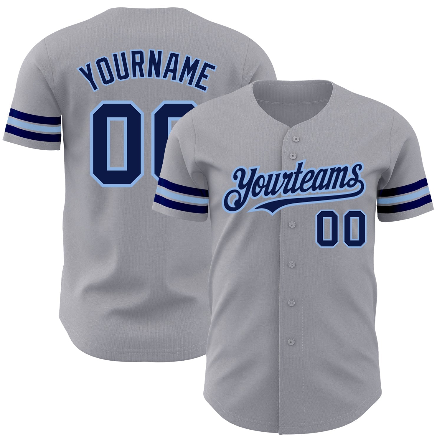 Custom Gray Navy-Light Blue Authentic Baseball Jersey baseball jersey product view 1