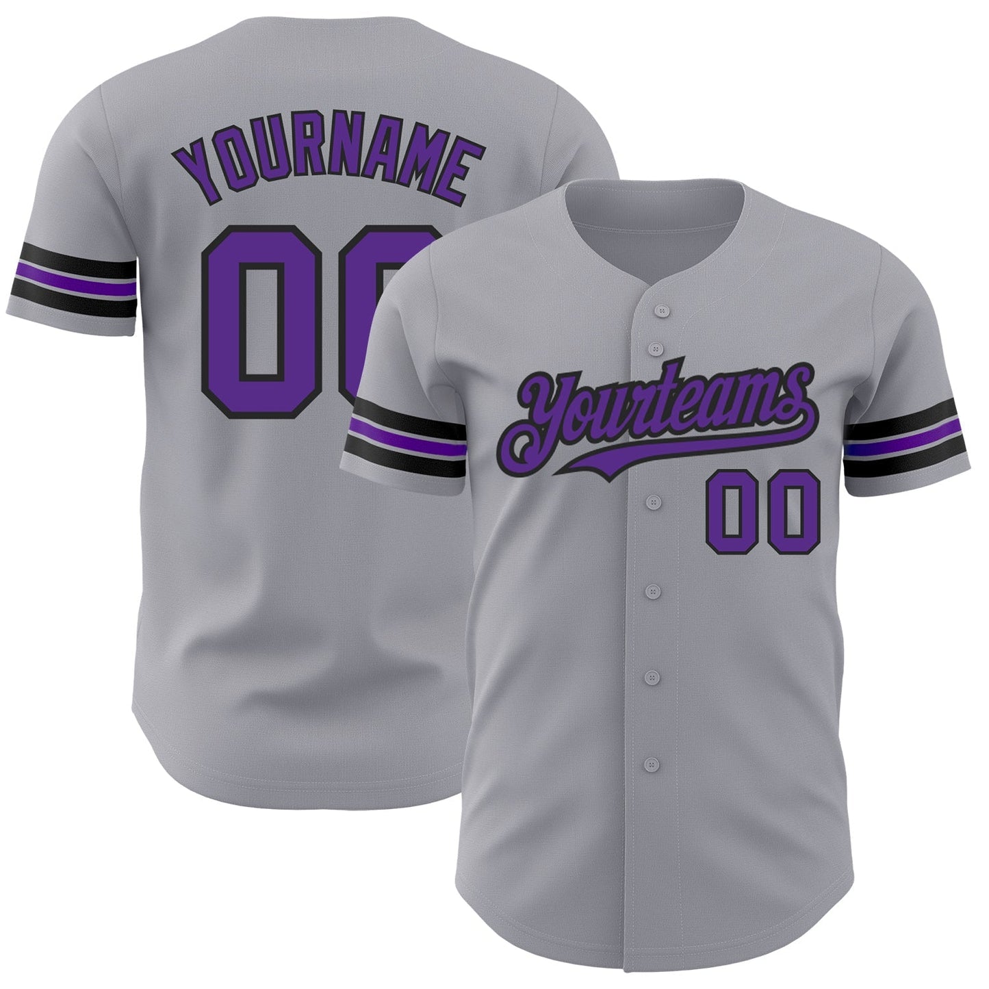 Custom Gray Purple-Black Authentic Baseball Jersey baseball jersey product view 1