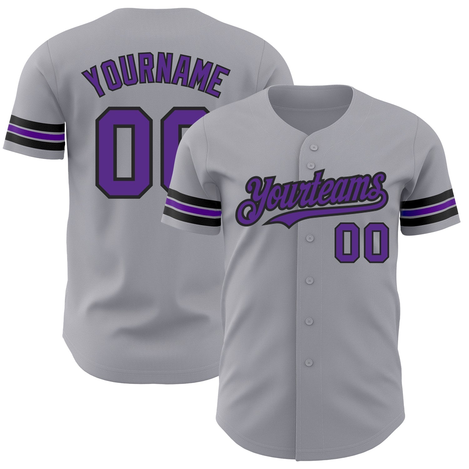 Custom Gray Purple-Black Authentic Baseball Jersey baseball jersey product view 1