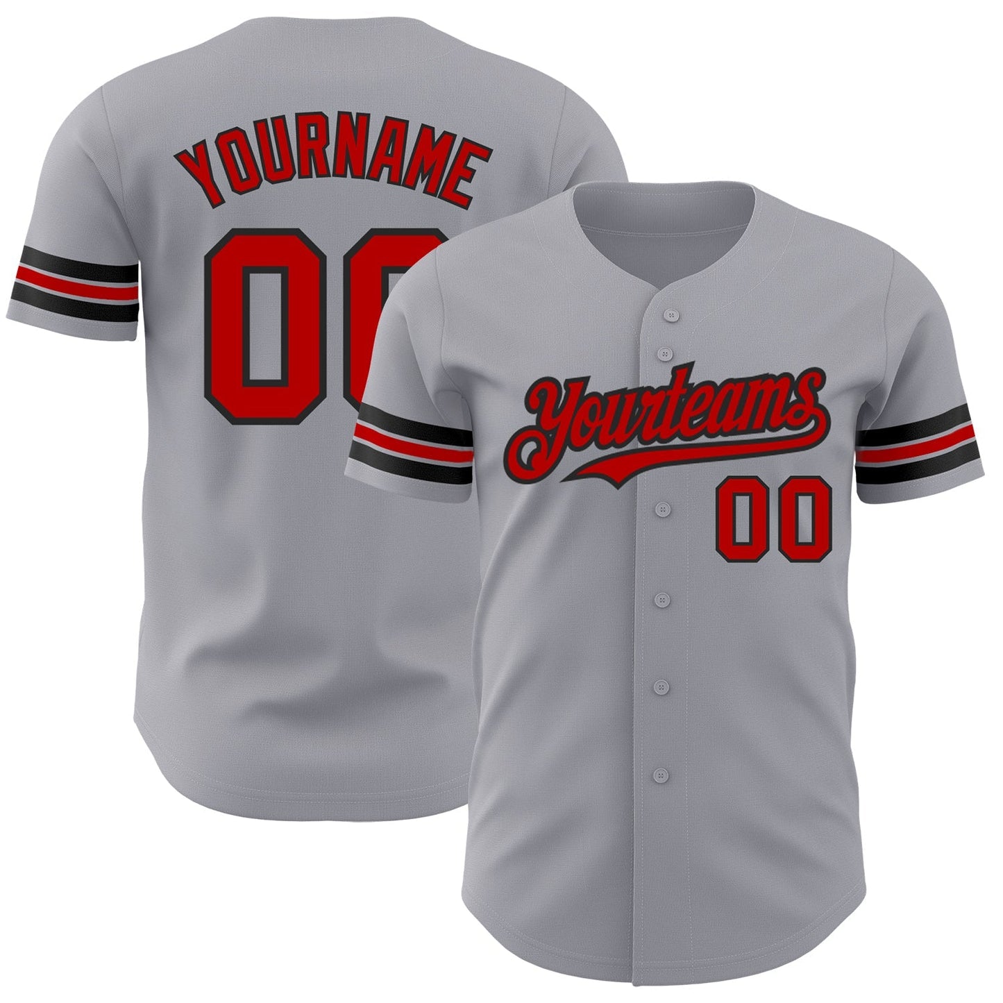 Custom Gray Red-Black Authentic Baseball Jersey baseball jersey product view 1