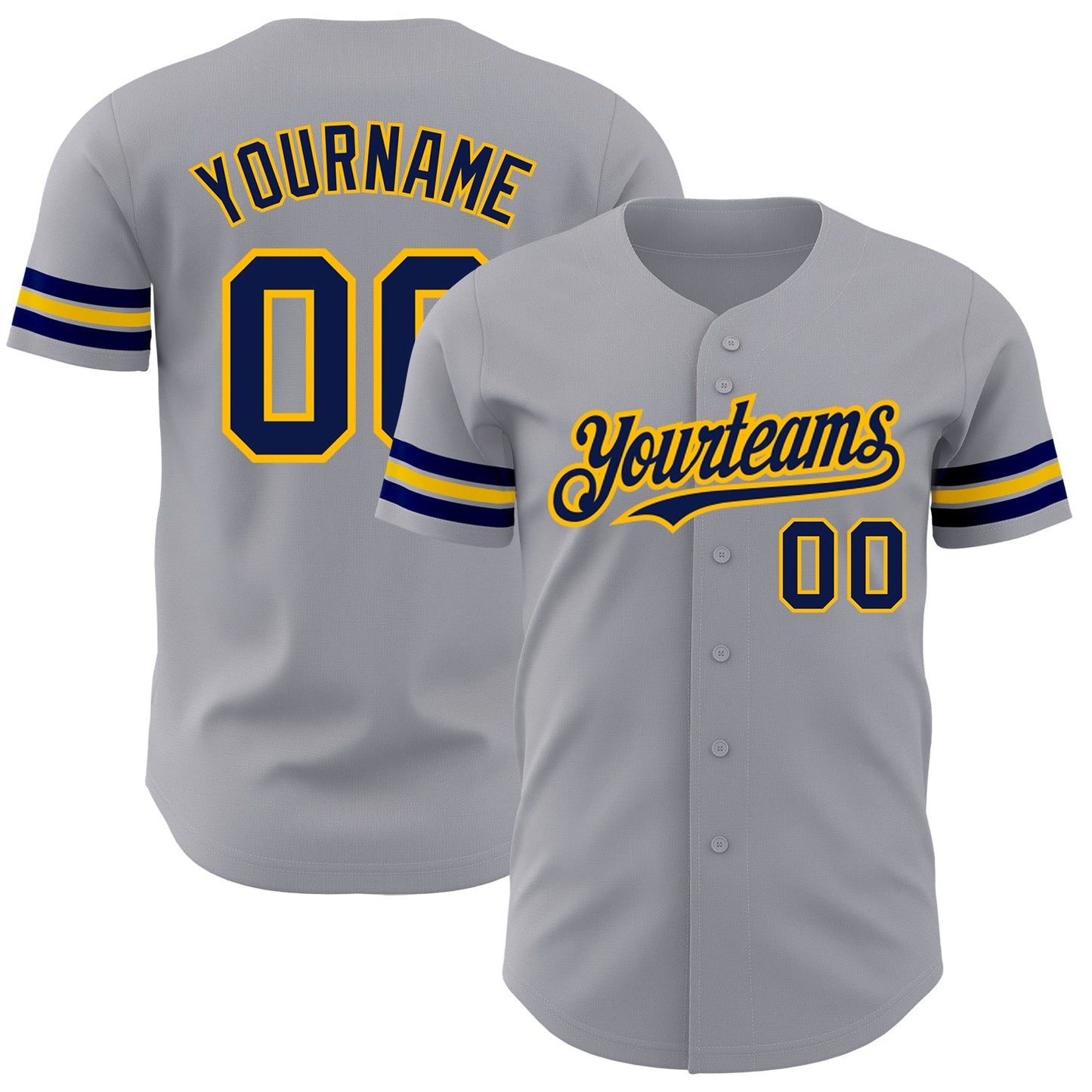 Custom Gray Navy-Gold Authentic Baseball Jersey baseball jersey product view 1
