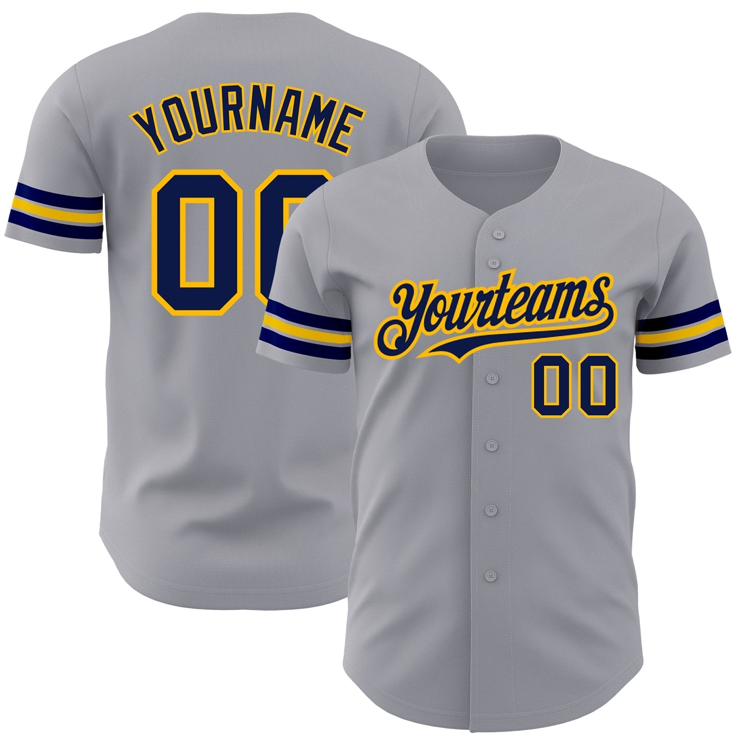 Custom Gray Navy-Gold Authentic Baseball Jersey baseball jersey product view 1