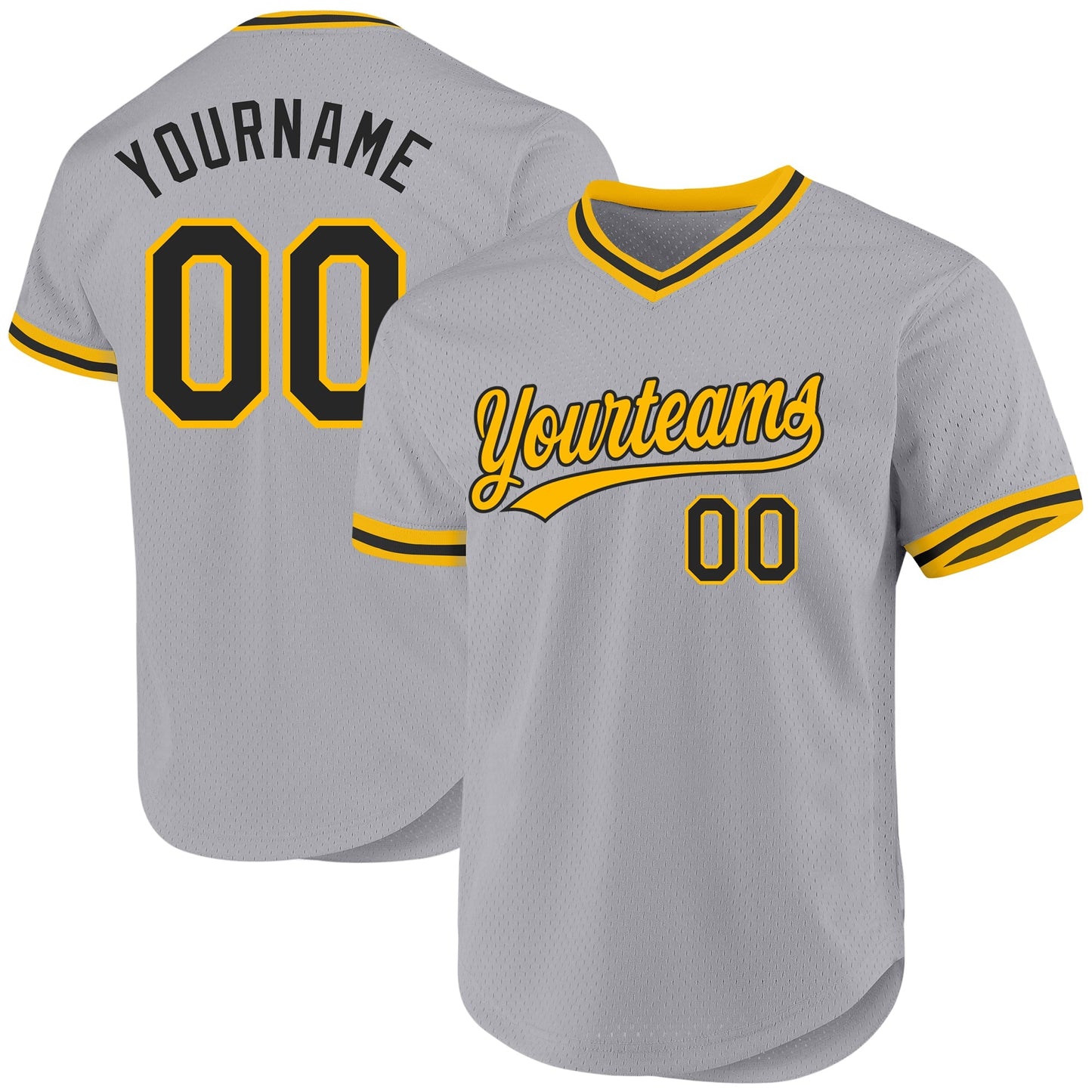 Custom Gray Black-Gold Authentic Throwback Baseball Jersey baseball jersey product view 1