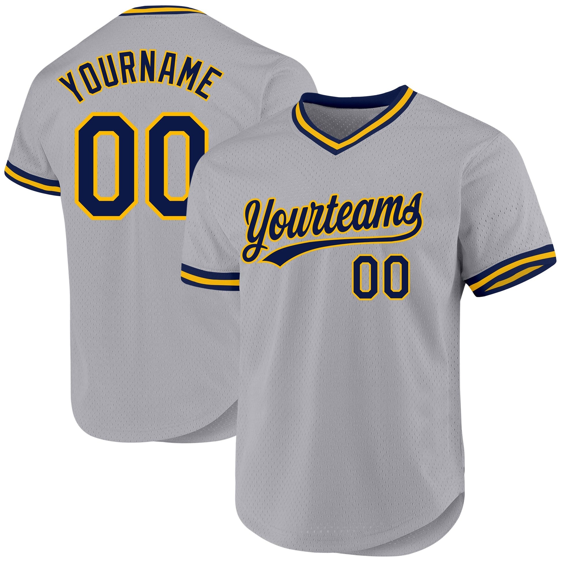 Custom Gray Navy-Gold Authentic Throwback Baseball Jersey baseball jersey product view 1