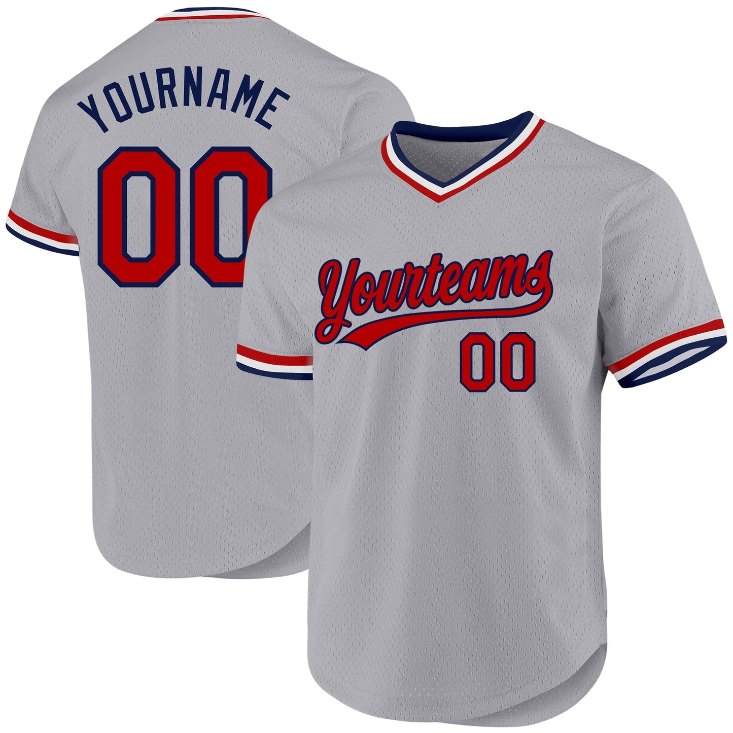 Custom Gray Red-Navy Authentic Throwback Baseball Jersey baseball jersey product view 1