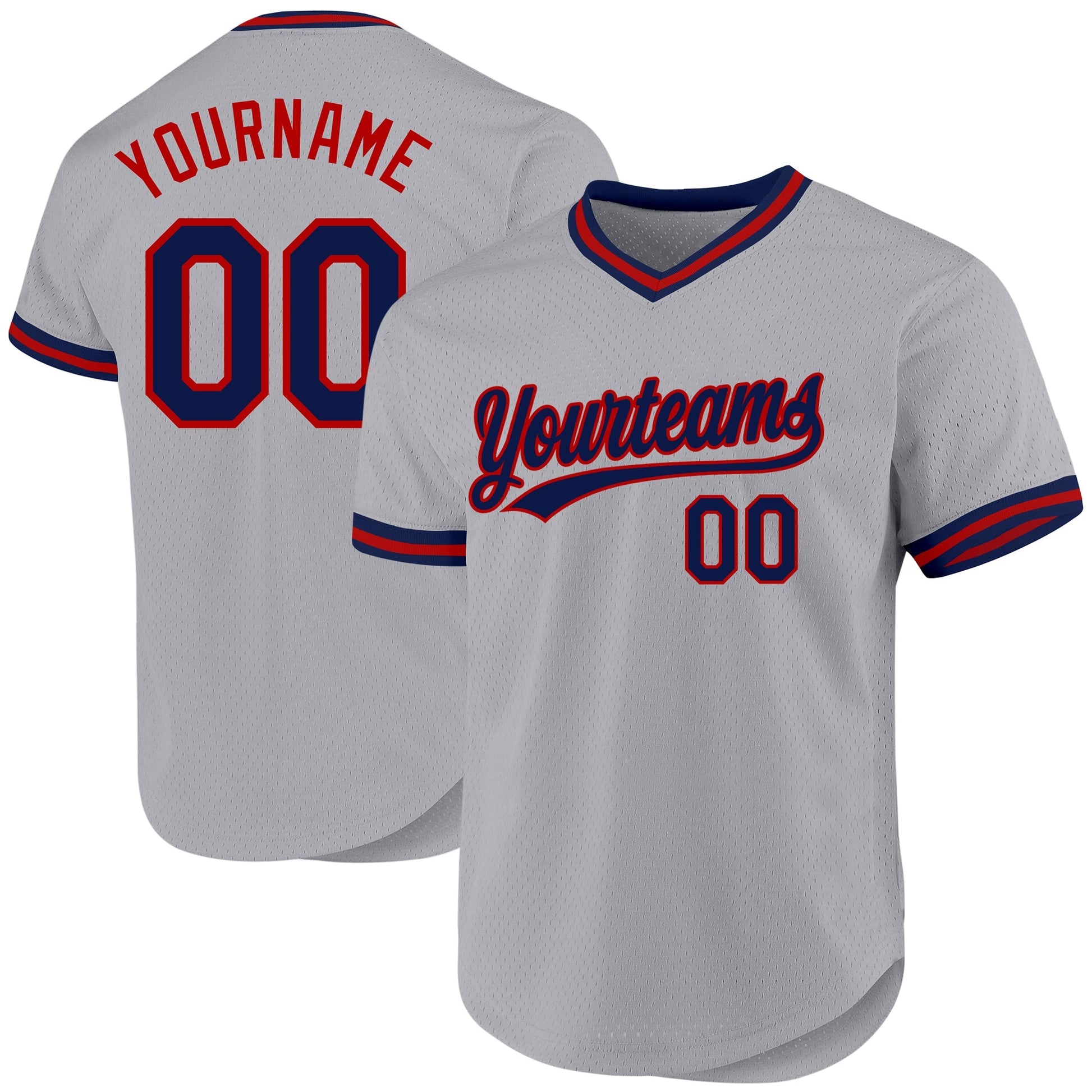 Custom Gray Navy-Red Authentic Throwback Baseball Jersey baseball jersey product view 1