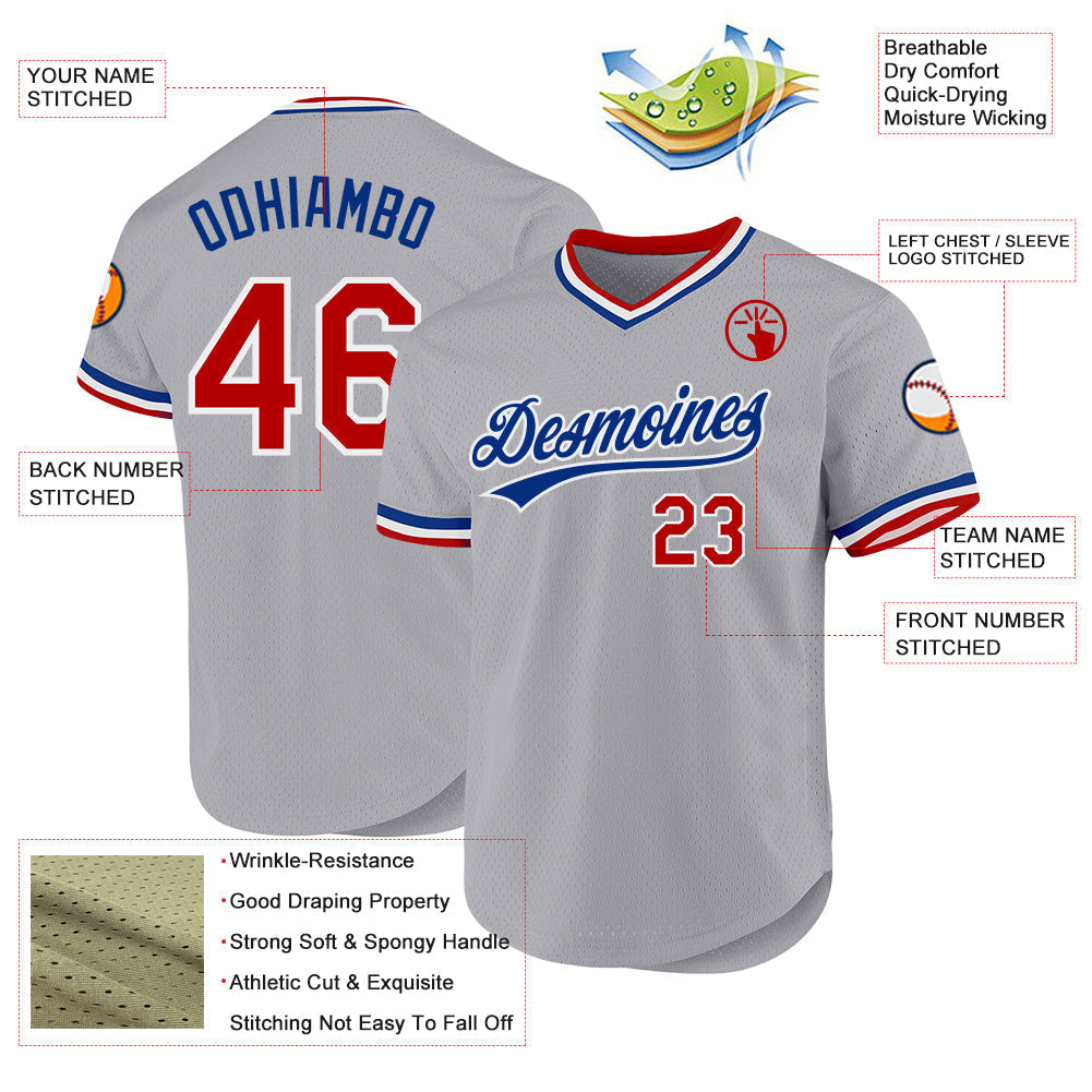 Custom Gray Red-Royal Authentic Throwback Baseball Jersey baseball jersey product view 3