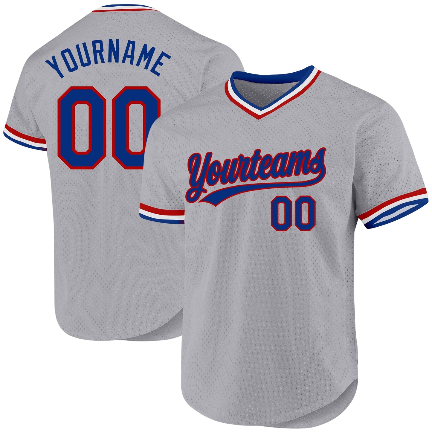 Custom Gray Royal-Red Authentic Throwback Baseball Jersey baseball jersey product view 1