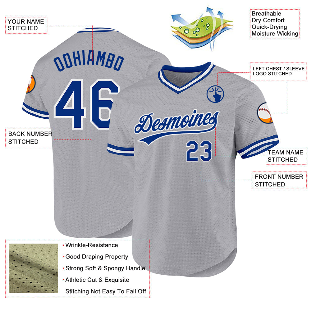Custom Gray Royal-White Authentic Throwback Baseball Jersey baseball jersey product view 3