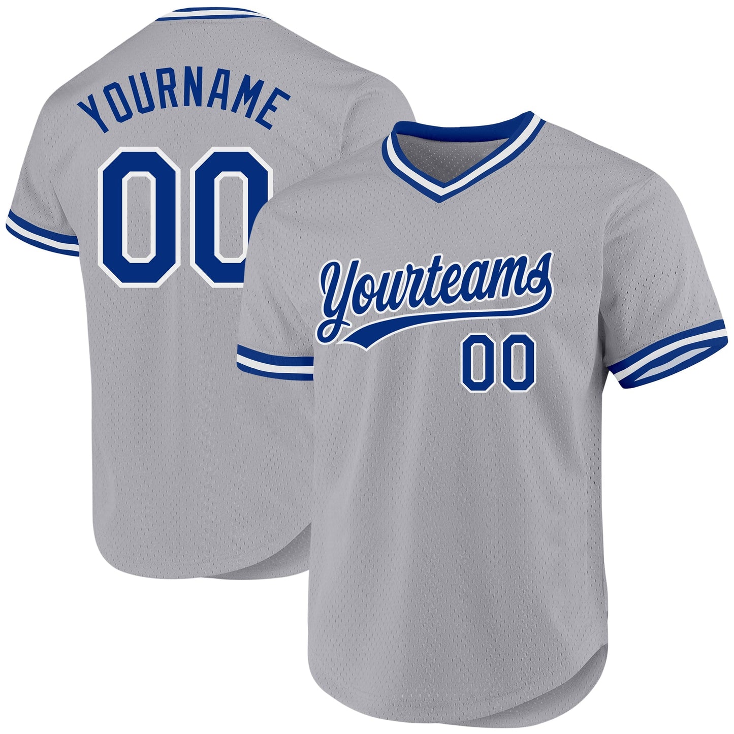 Custom Gray Royal-White Authentic Throwback Baseball Jersey baseball jersey product view 1