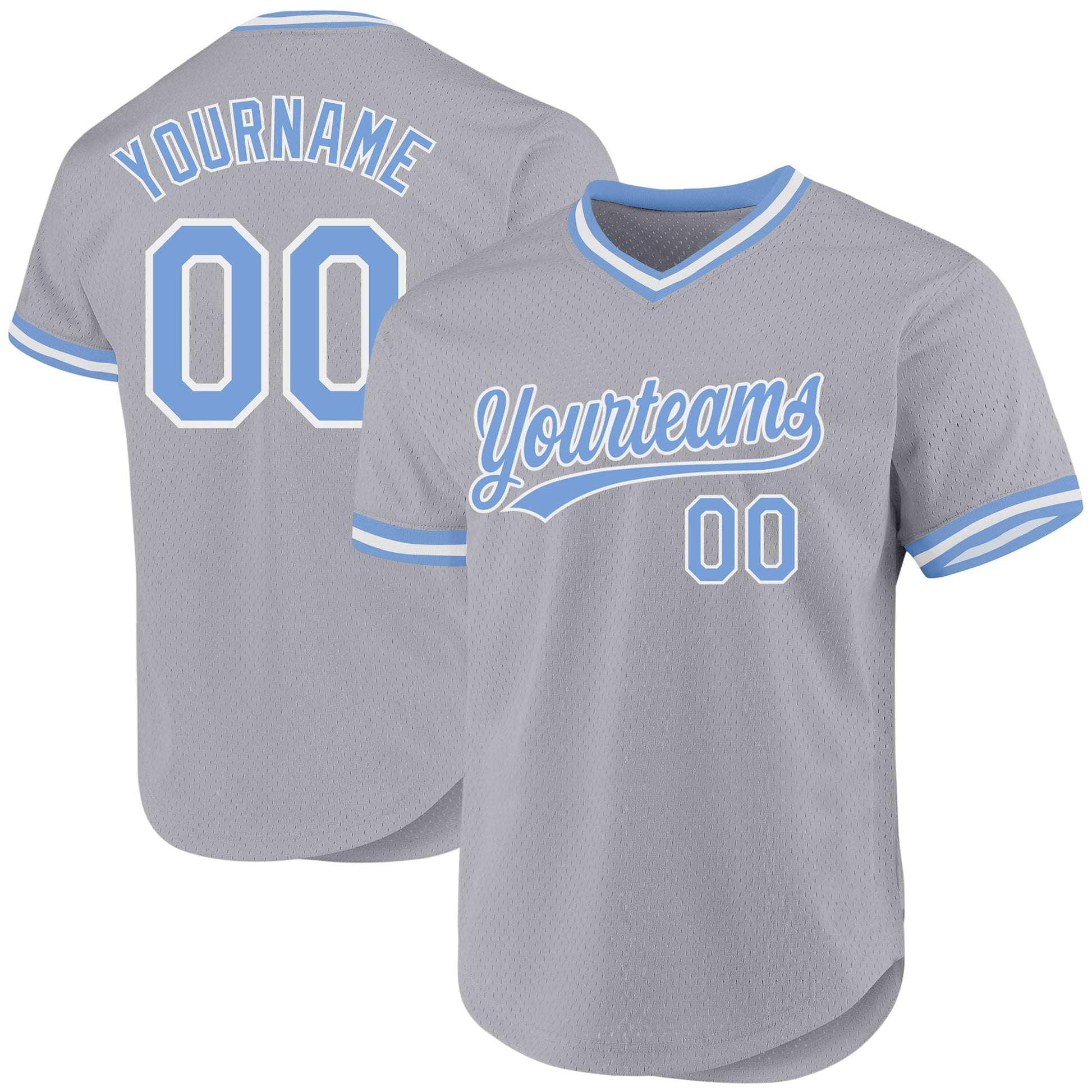 Custom Gray Light Blue-White Authentic Throwback Baseball Jersey baseball jersey product view 1
