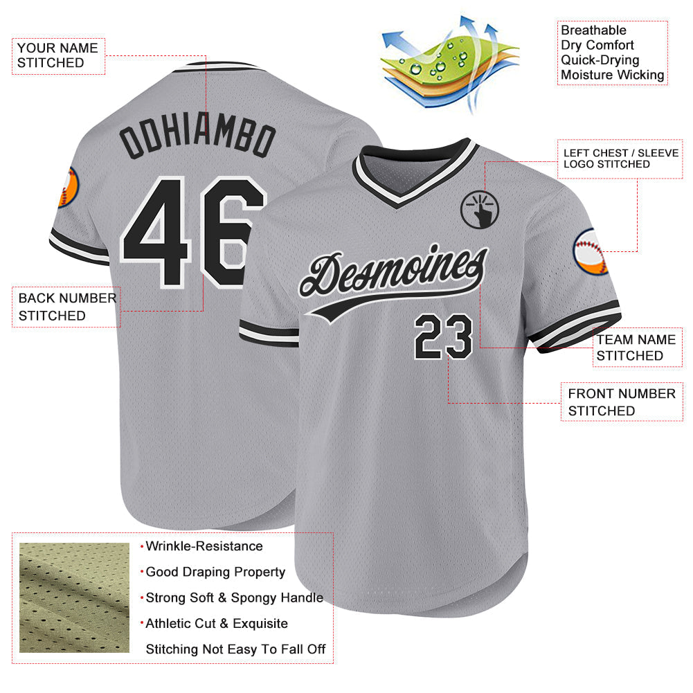 Custom Gray Black-White Authentic Throwback Baseball Jersey baseball jersey product view 3