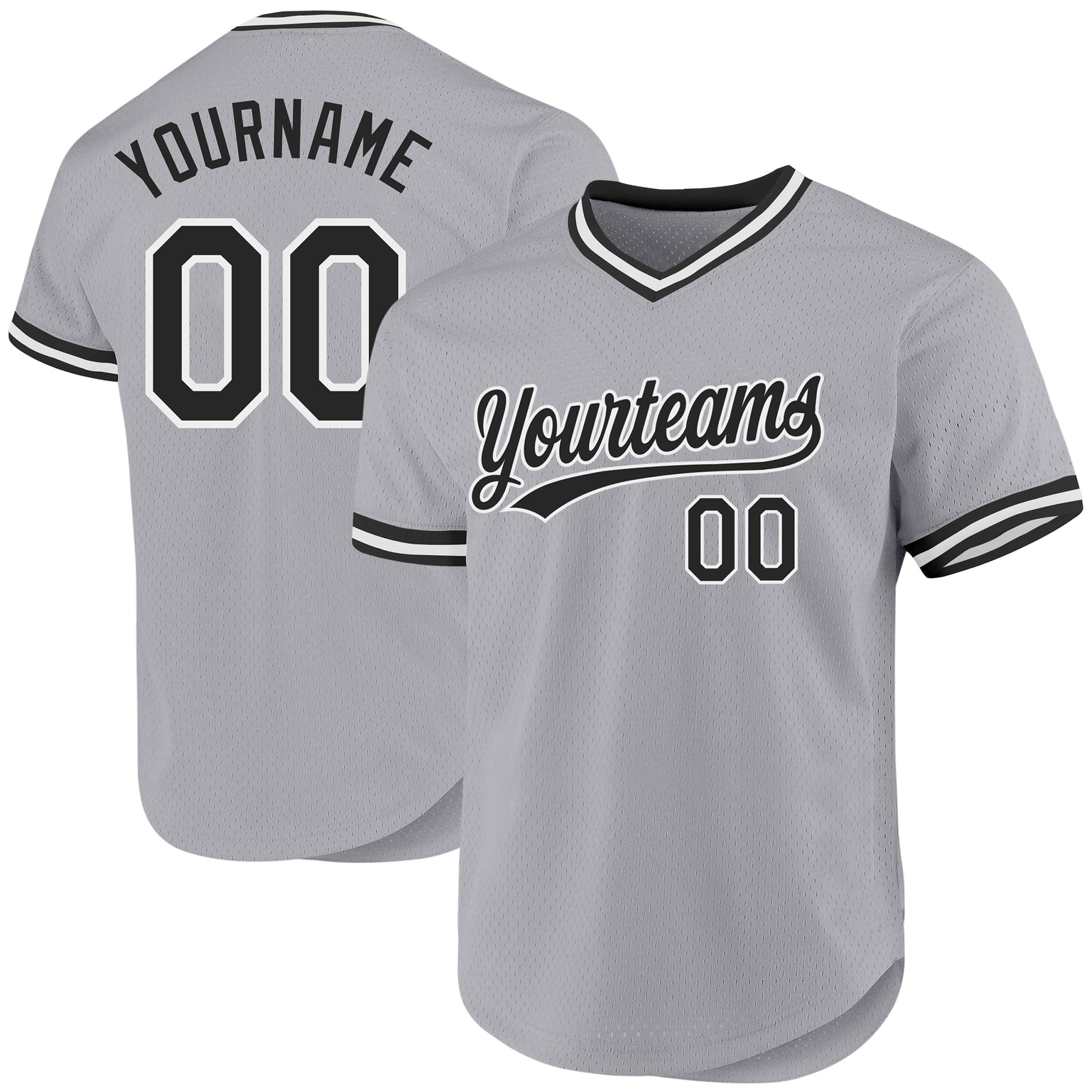 Custom Gray Black-White Authentic Throwback Baseball Jersey baseball jersey product view 1