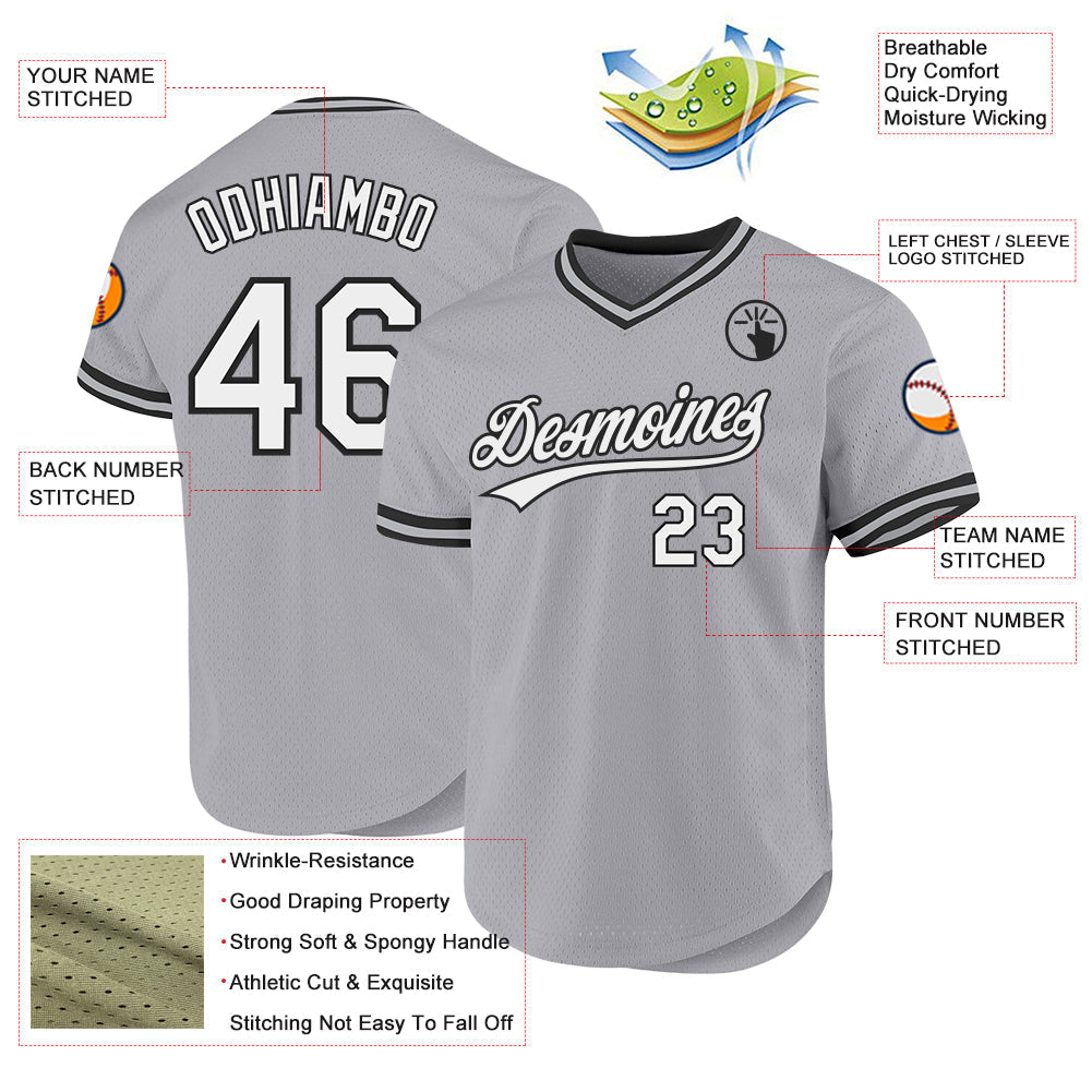 Custom Gray White-Black Authentic Throwback Baseball Jersey baseball jersey product view 3