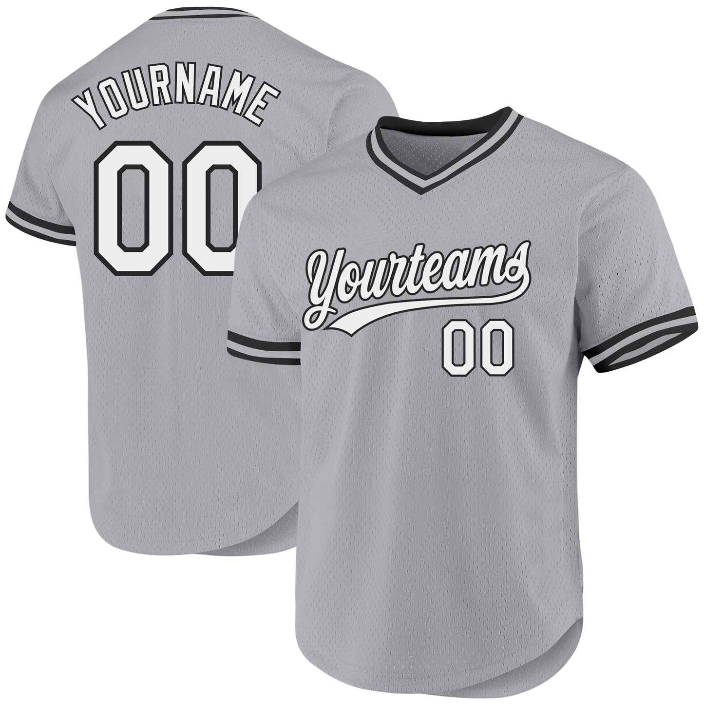 Custom Gray White-Black Authentic Throwback Baseball Jersey baseball jersey product view 1