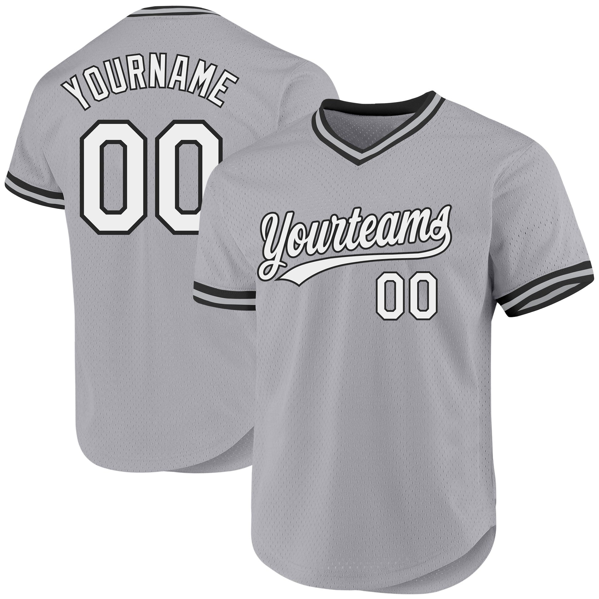 Custom Gray White-Black Authentic Throwback Baseball Jersey baseball jersey product view 1