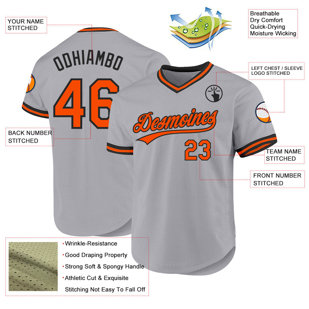 Custom Gray Orange-Black Authentic Throwback Baseball Jersey baseball jersey product view 3