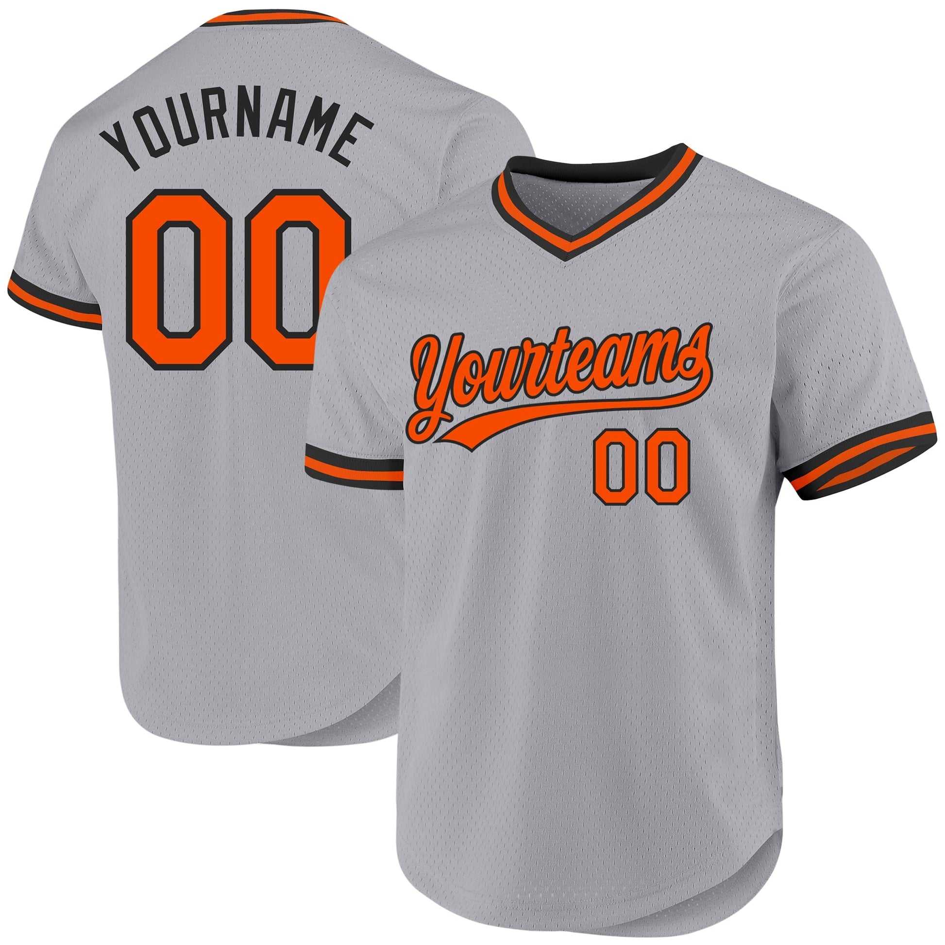 Custom Gray Orange-Black Authentic Throwback Baseball Jersey baseball jersey product view 1