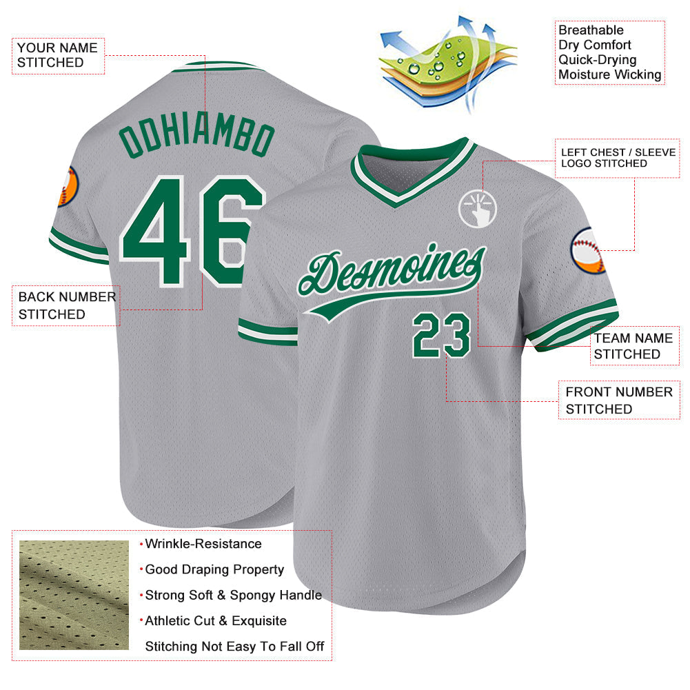 Custom Gray Kelly Green-White Authentic Throwback Baseball Jersey baseball jersey product view 3