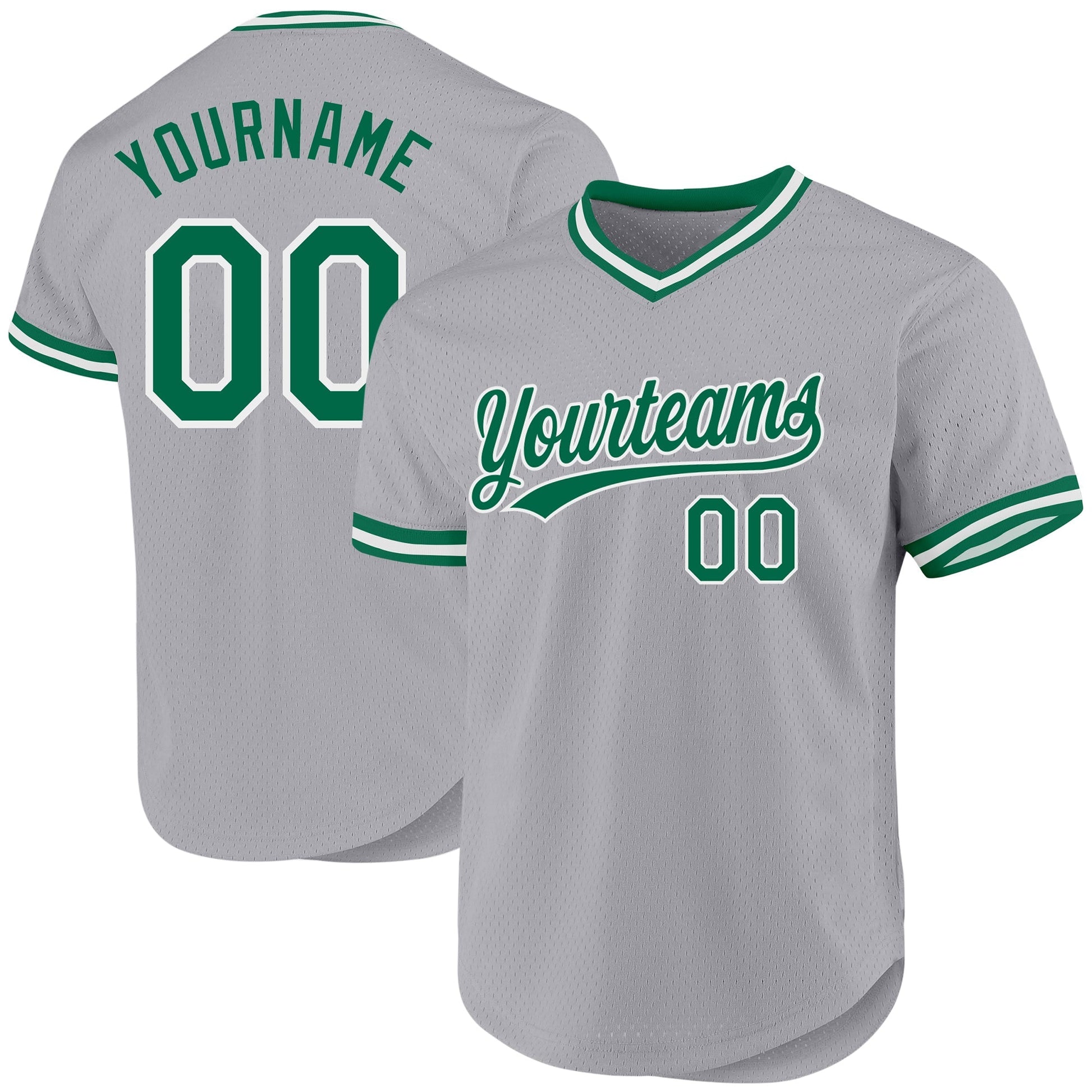 Custom Gray Kelly Green-White Authentic Throwback Baseball Jersey baseball jersey product view 1