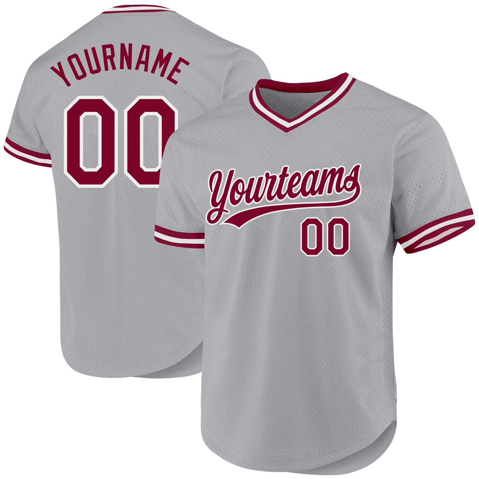 Custom Gray Maroon-White Authentic Throwback Baseball Jersey baseball jersey product view 1