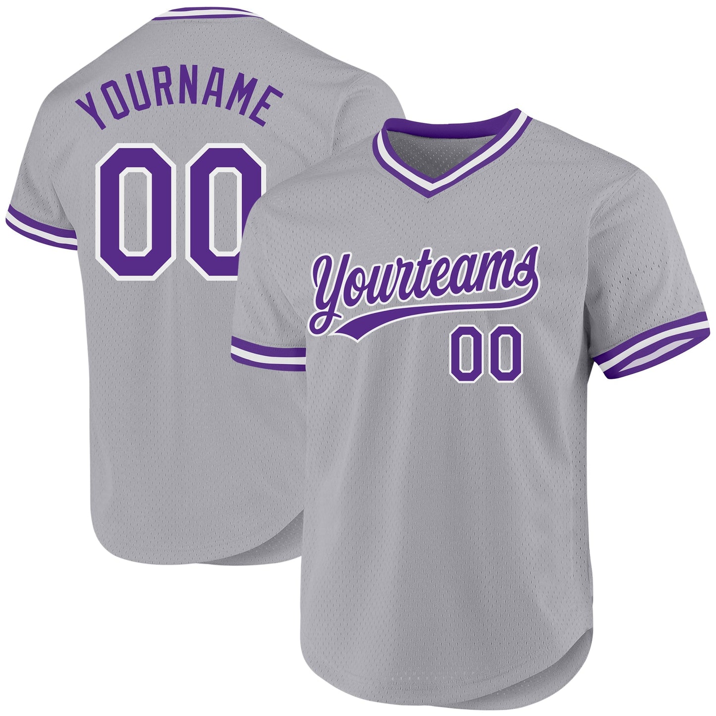 Custom Gray Purple-White Authentic Throwback Baseball Jersey baseball jersey product view 1