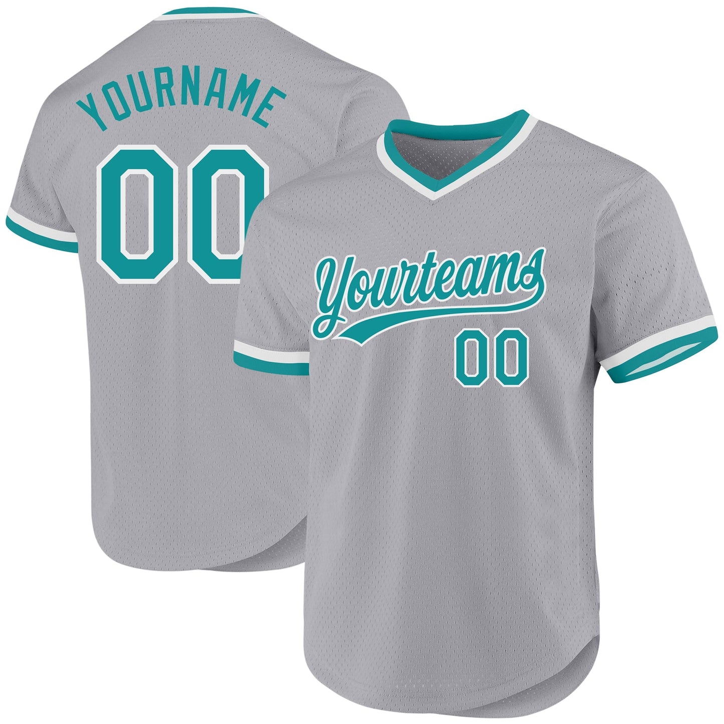 Custom Gray Teal-White Authentic Throwback Baseball Jersey baseball jersey product view 1