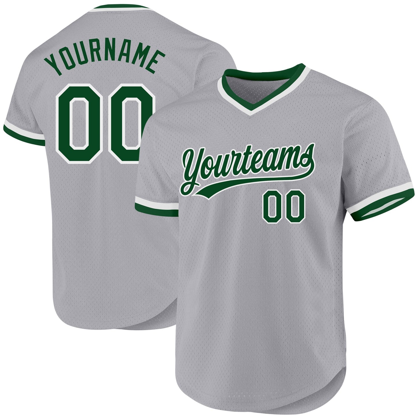 Custom Gray Green-White Authentic Throwback Baseball Jersey baseball jersey product view 1
