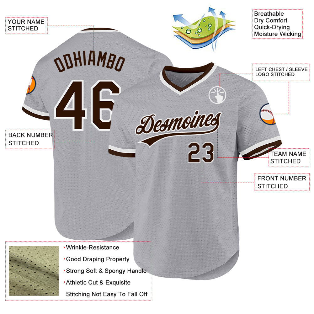 Custom Gray Brown-White Authentic Throwback Baseball Jersey baseball jersey product view 3