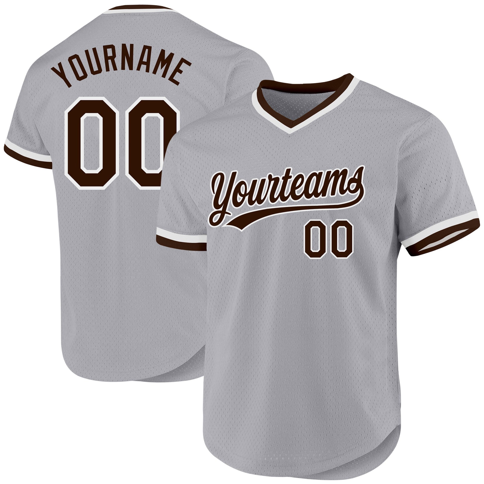 Custom Gray Brown-White Authentic Throwback Baseball Jersey baseball jersey product view 1