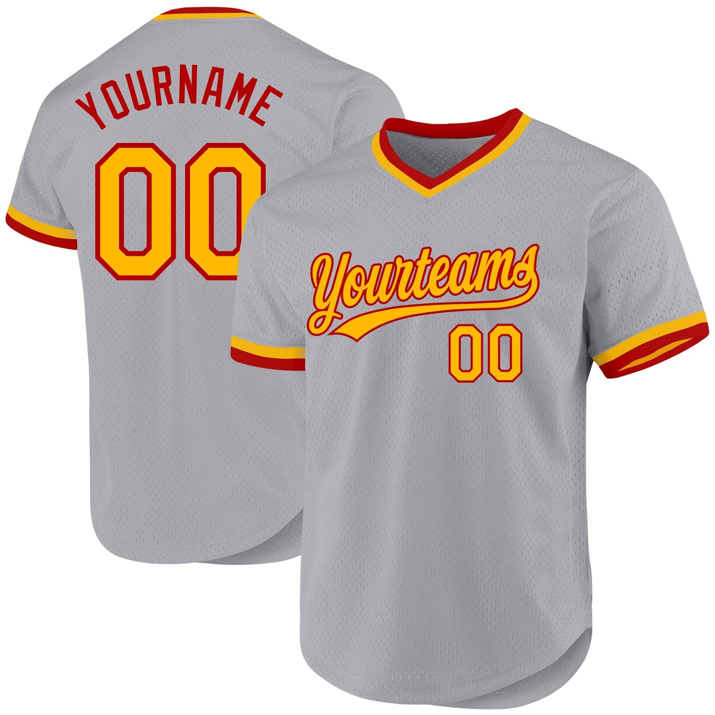Custom Gray Gold-Red Authentic Throwback Baseball Jersey baseball jersey product view 1